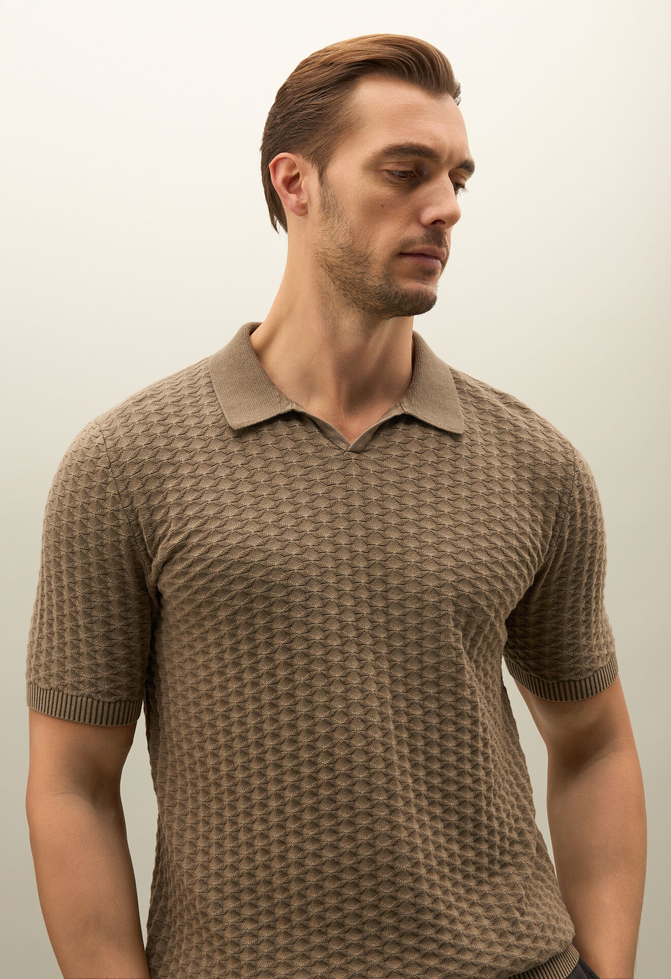 Boglioli Jacquard Cotton short-sleeve Polo Khaki 91571TSB5813001080564