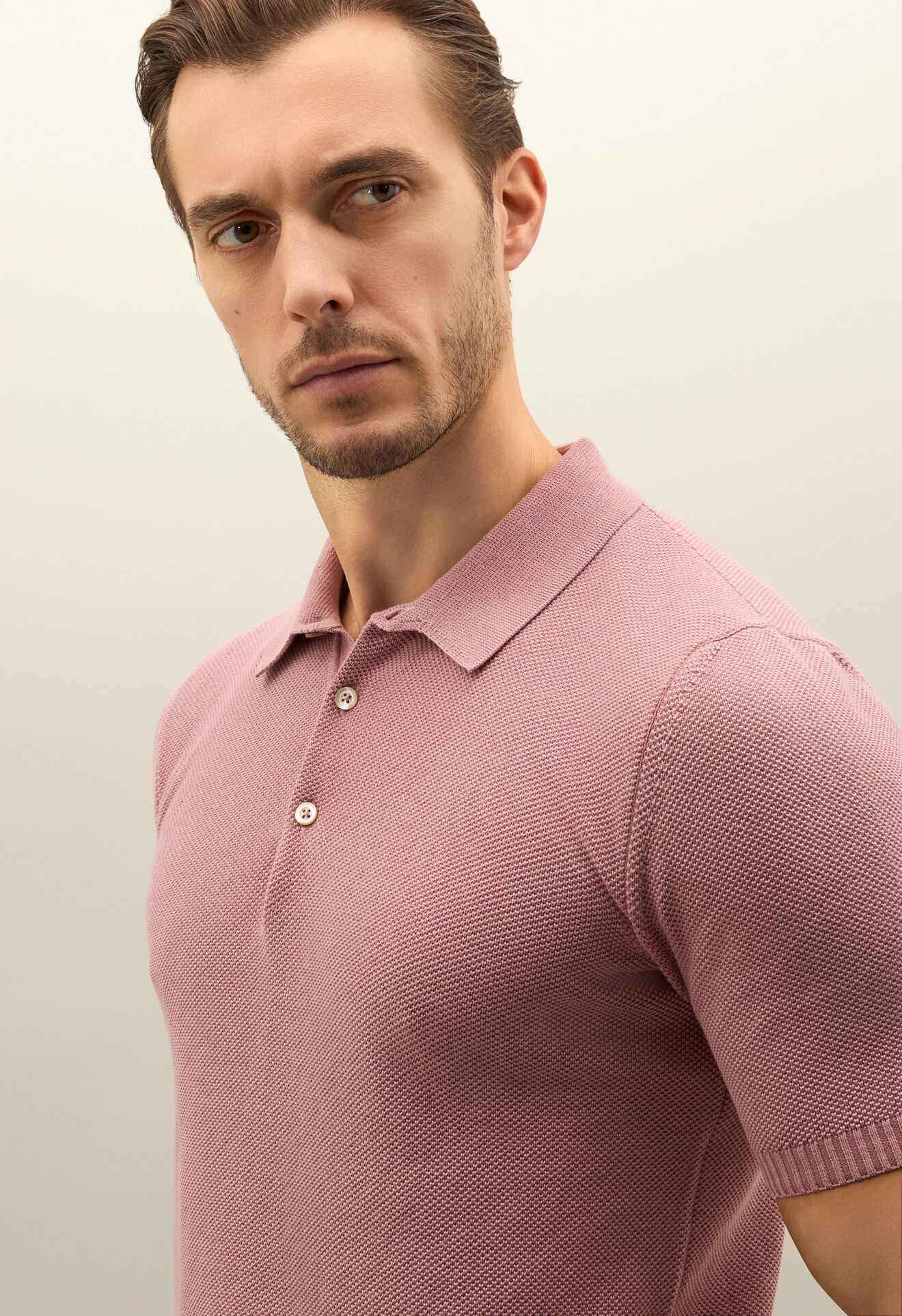 Boglioli Honeycomb Cotton short-sleeve Polo Pink 91554TSB4801001080936