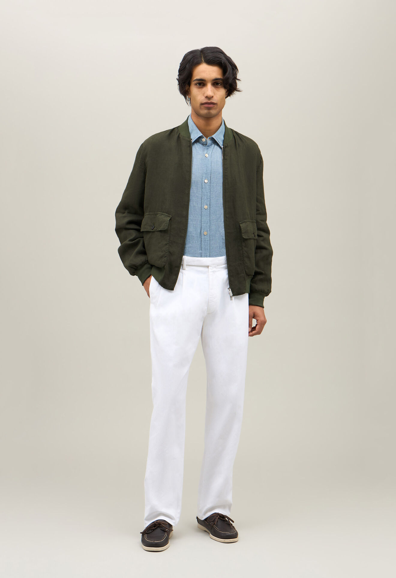 Boglioli Bomber en lin Vert OC136QSB3853001800565