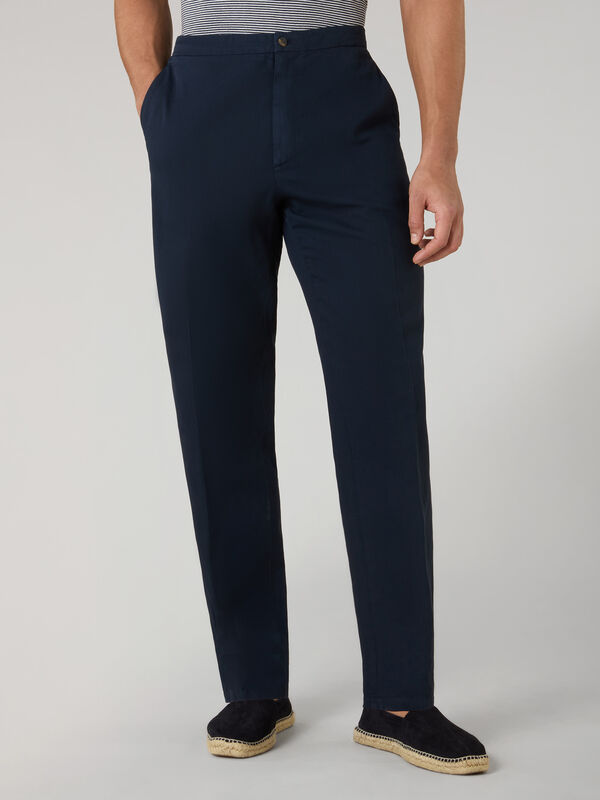 Boglioli Garment Dyed Cotton Linen gabardine Joggers Blue 80927QSB6403001086R0784