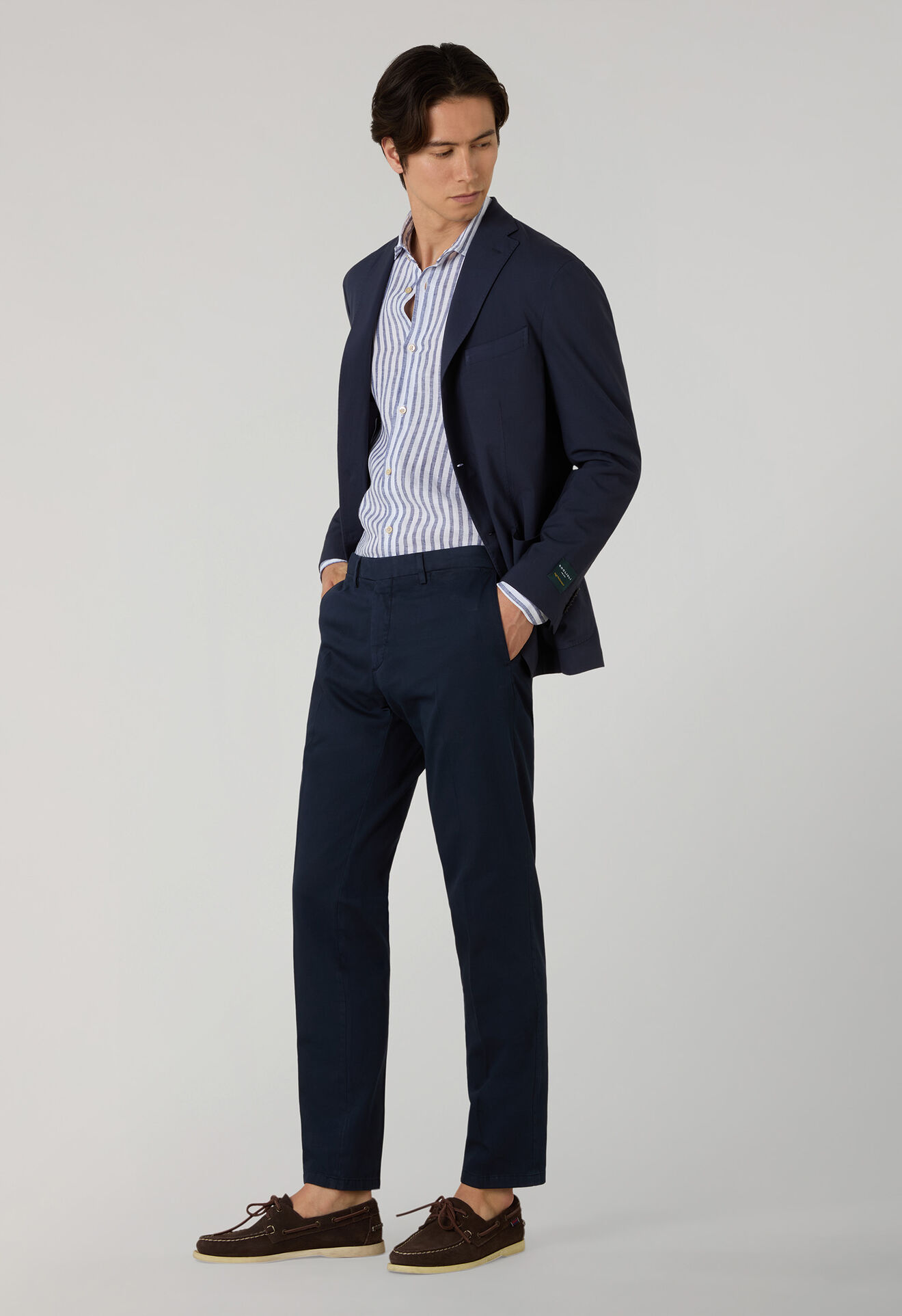 Boglioli Garment Dyed Cotton micro-herringbone Trousers Blue 80882QSB6753001080784