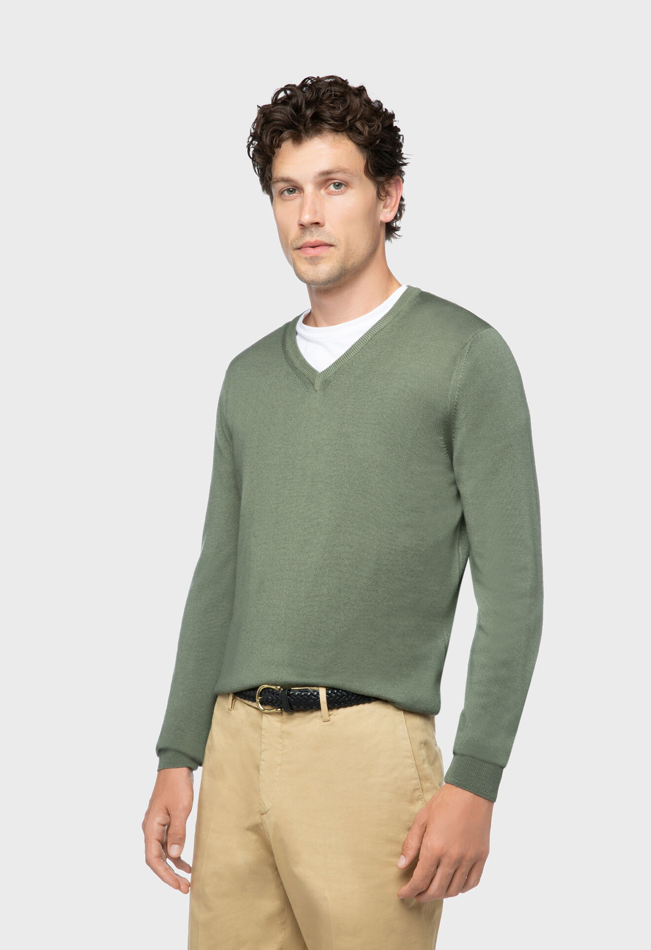 Pull en tricot côtelé vert foncé