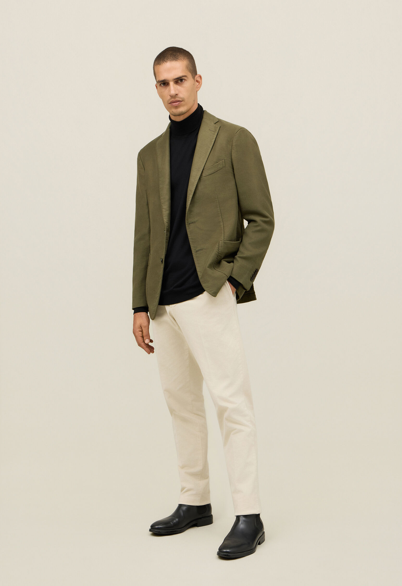 Garment Dyed Moleskin K-Jacket in Green: Luxury Italian Jackets