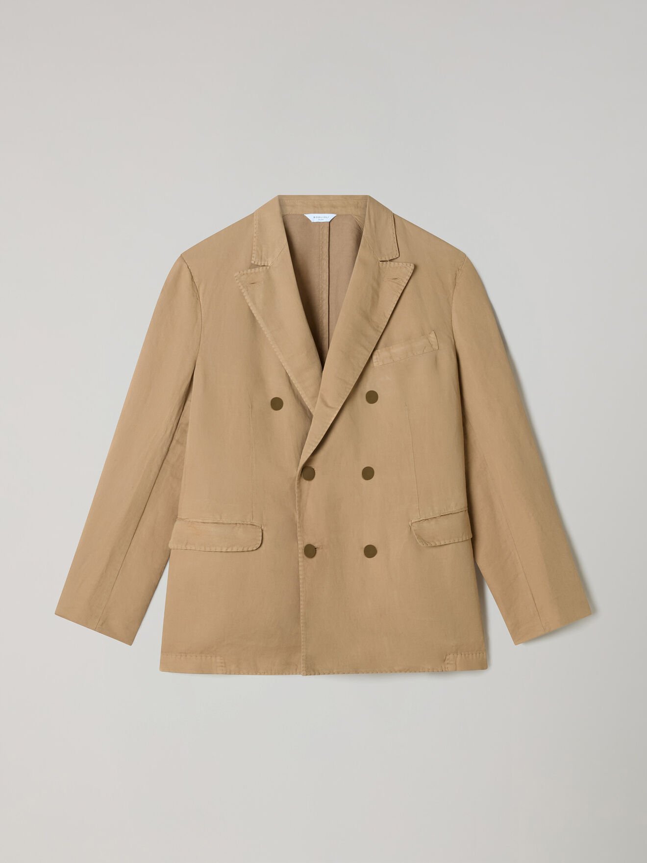 Boglioli Garment Dyed Cotton Linen Satin double-breasted Dover Suit Camel X42H2QSA0444001236R0316