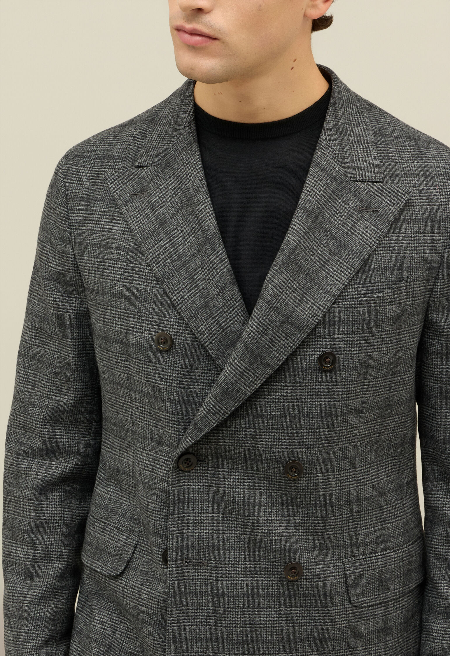 Prince of Wales blend Dover Jacket in Grey: Luxury Italian Jackets