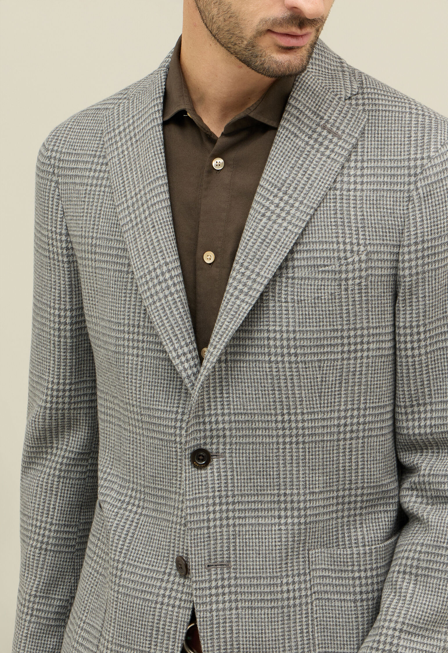 <美品>BOGLIOLI K.JACKETグレー ウールカシミヤ ジャケット44 Prince of Wales Soft Wool Cashmere blend K-Jacket in Grey: Luxury