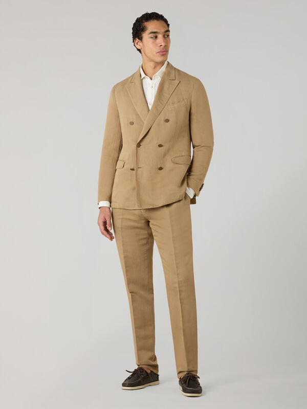 Boglioli Garment Dyed Cotton Linen Satin double-breasted Dover Suit Camel X42H2QSA0444001236R0316