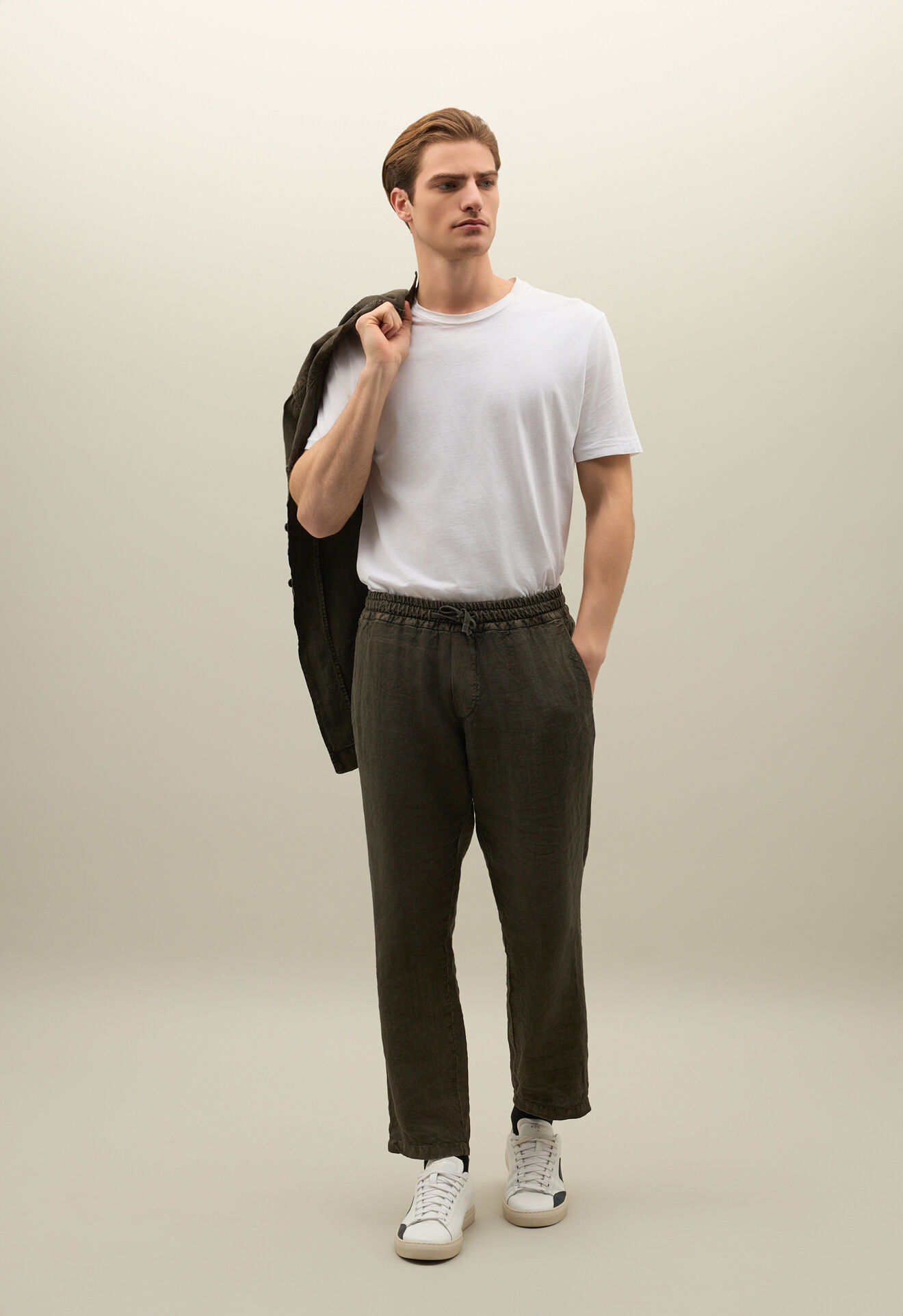 Boglioli Garment Dyed Linen comfort Trousers Moss 89895QSB5752001080585