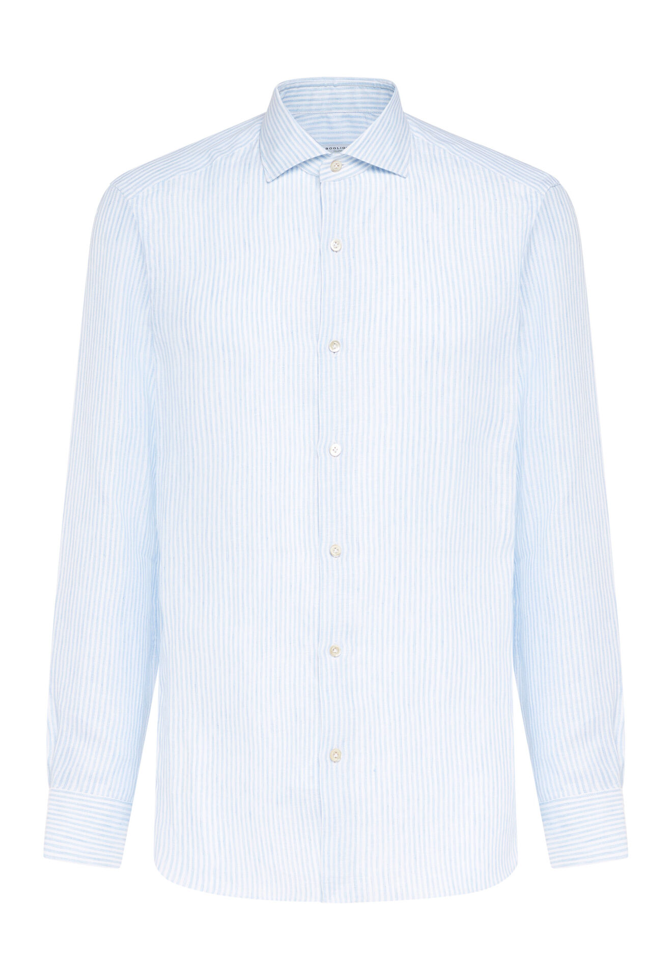 Boglioli Sky blue and white striped 100% linen shirt Multicolor sky blue 511SB3857001080691