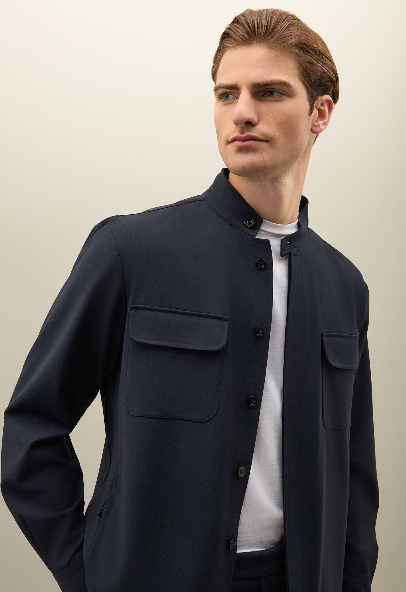 Boglioli Guru-Overshirt aus Stretch-Woll-Canvas Blau 618000SB5109001090780