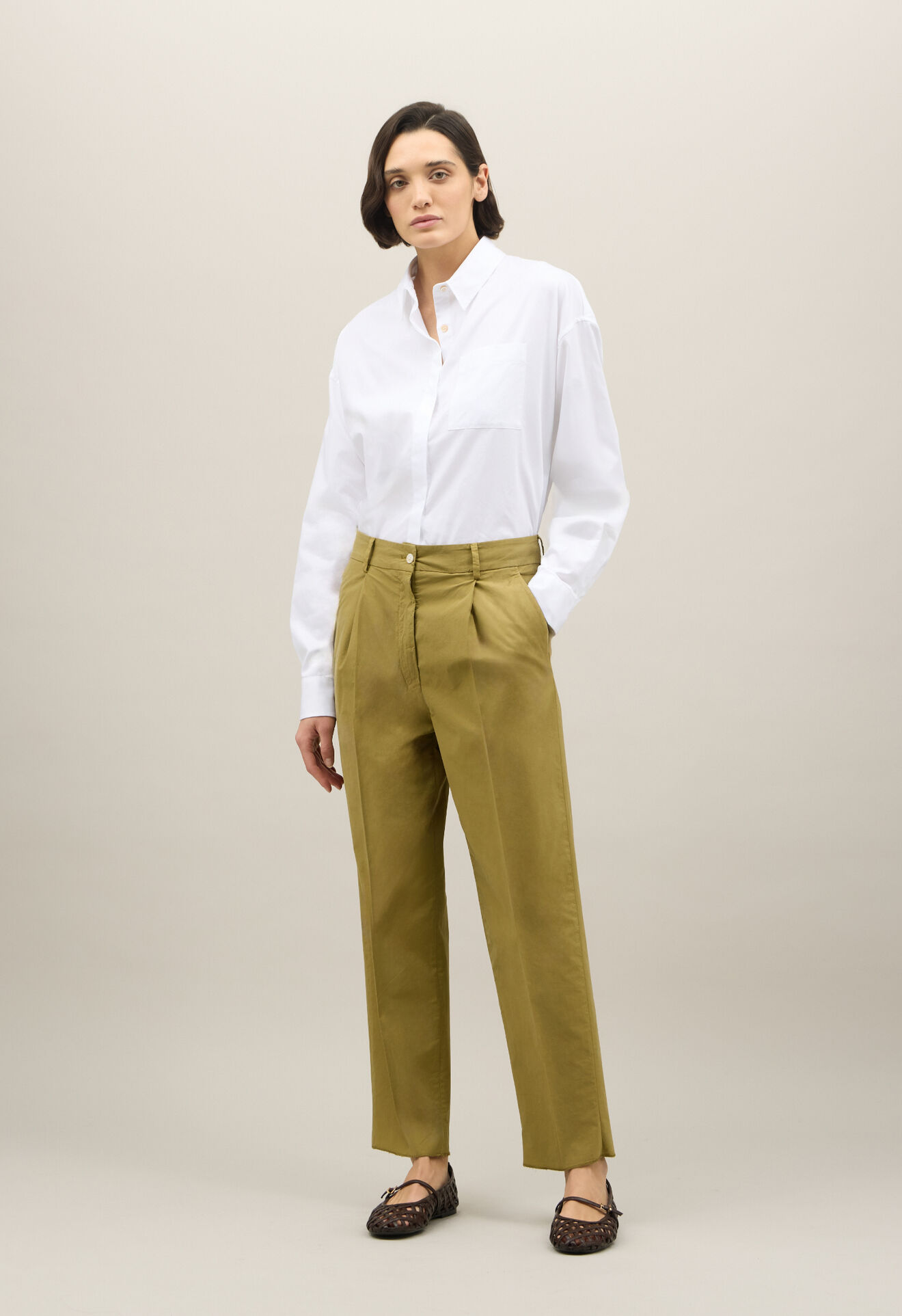 Boglioli Light Popeline Cropped Trousers Green 88056QSB3439002150544