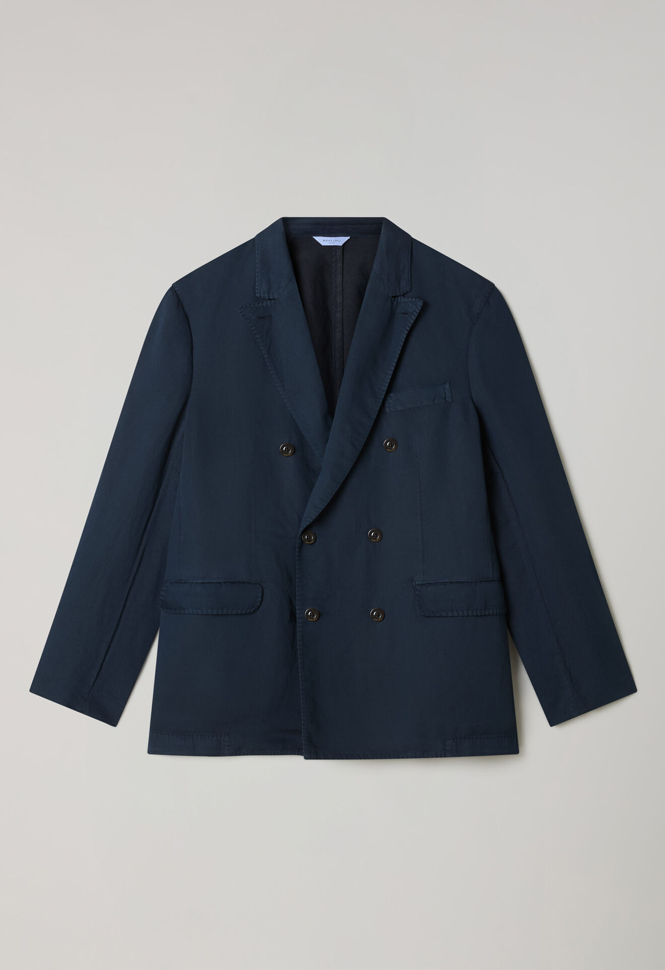 Boglioli Garment Dyed Cotton Linen Satin double-breasted Dover Suit Blue X42H2QSA0444001236R0784