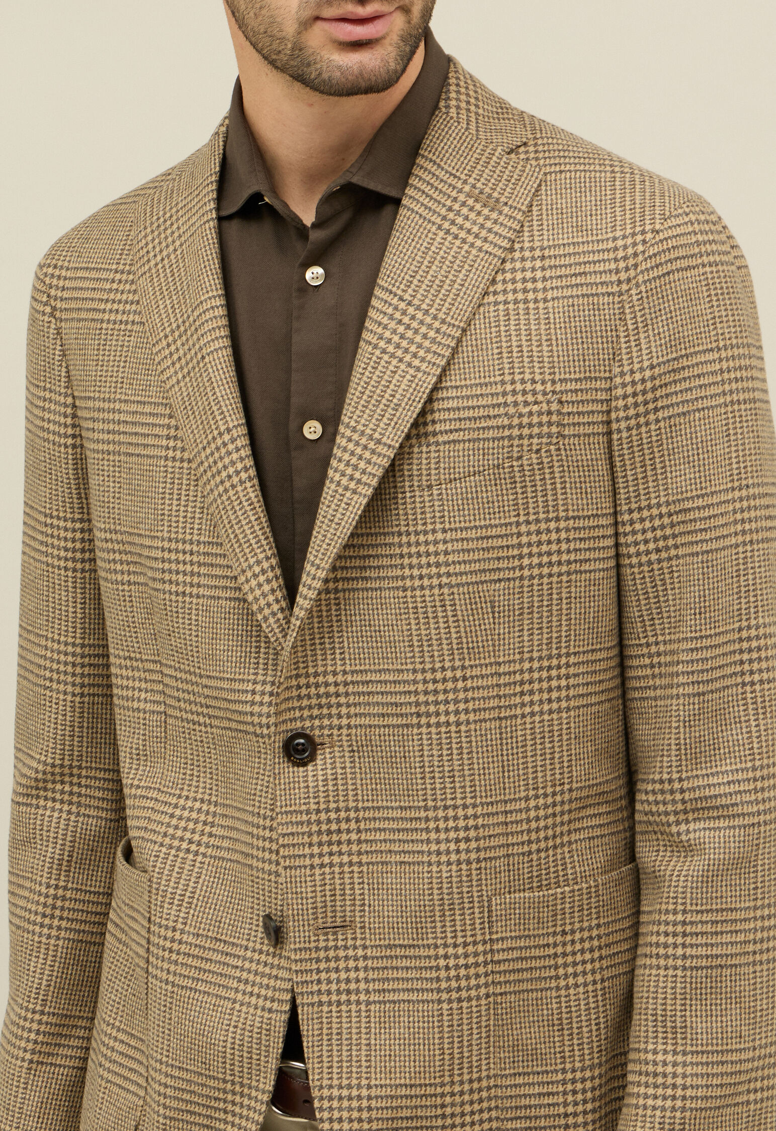 Prince of Wales Wool blend K-Jacket in Beige/Pattern: Luxury