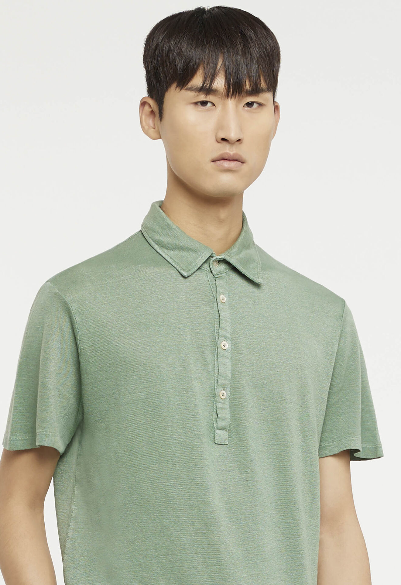 Boglioli Kurzärmeliges Poloshirt aus 100% Leinen in Grün Grün 91409BVC713001080555