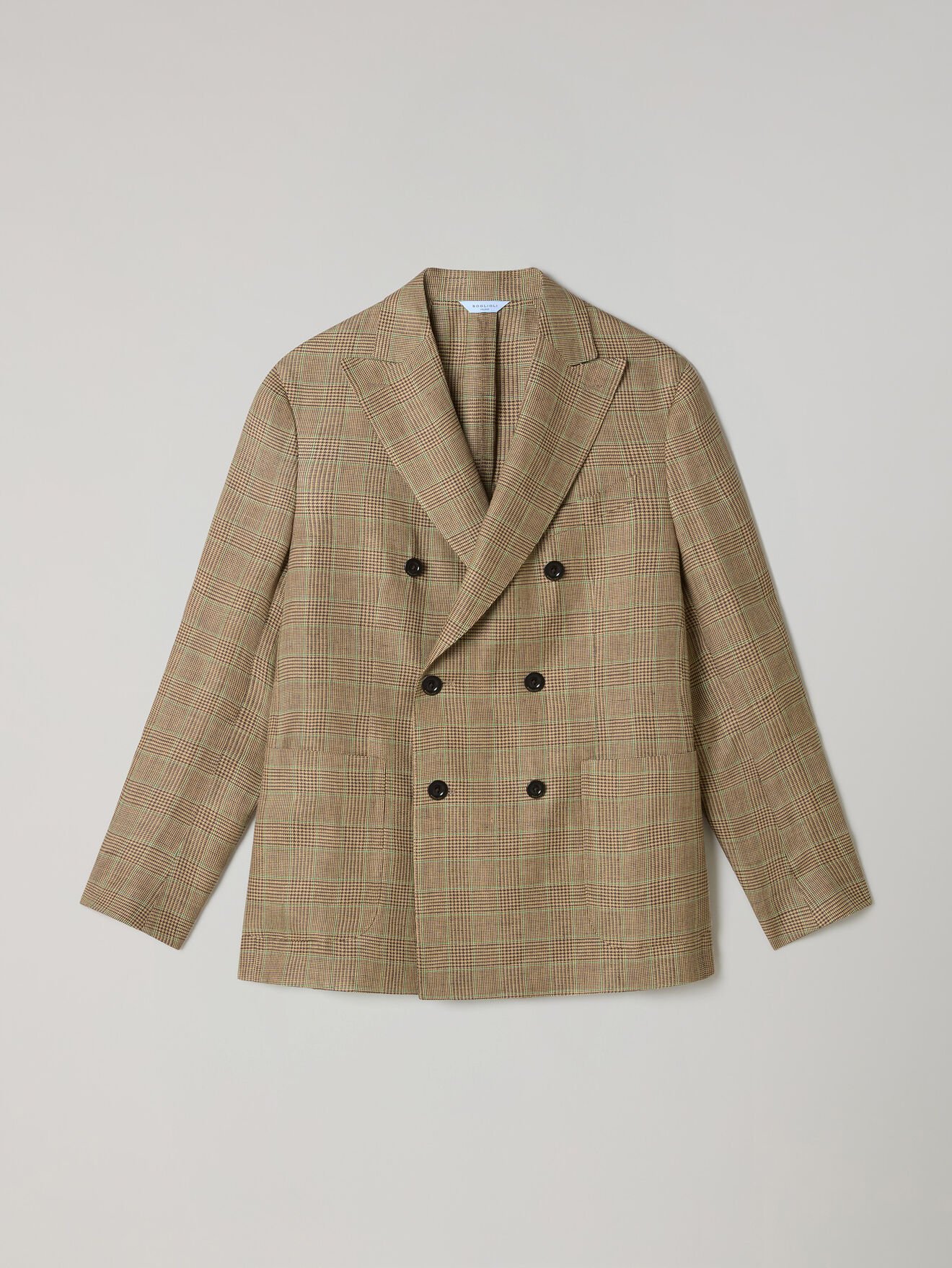 Boglioli Linen Prince of Wales double-breasted K-Jacket Wheat/Pattern N4302ESB602200150R0330