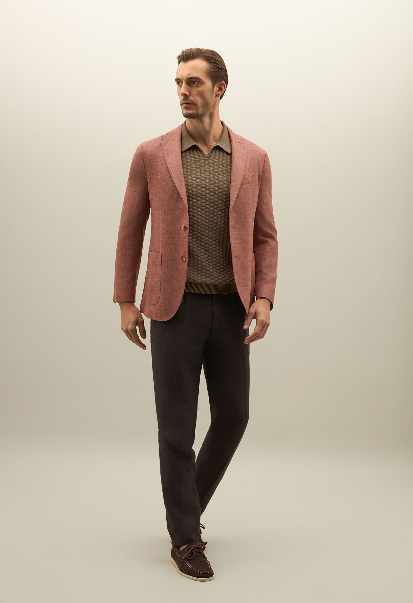 Boglioli Wool Silk Linen oxford K-Jacket Pastel Orange N1302ESB500500150R0385