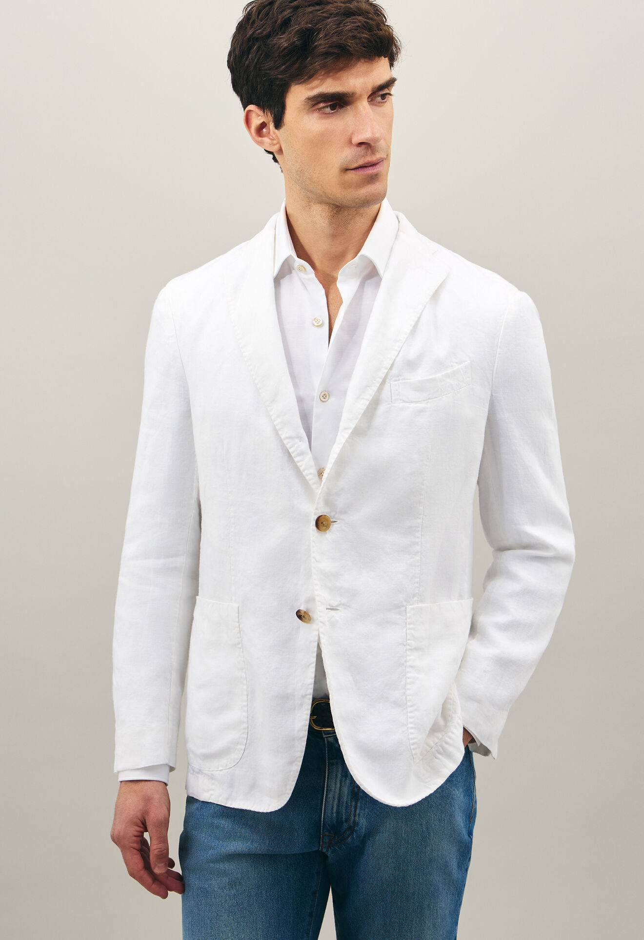 Boglioli Stückgefärbte K-Jacket aus Leinen Weiß N2902QSA042600150R0101