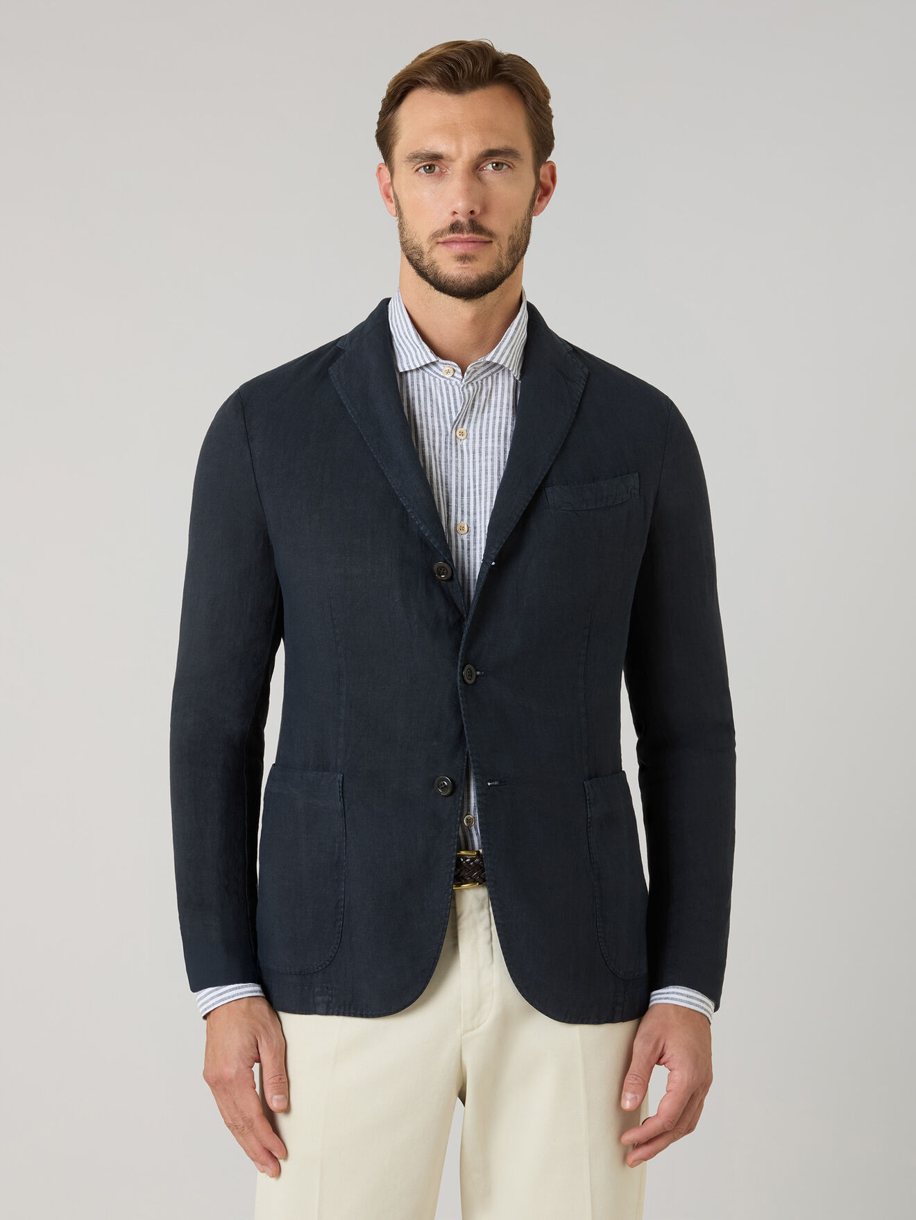 Boglioli Garment Dyed Linen K-Jacket Blue N2902QSA042600150R0784