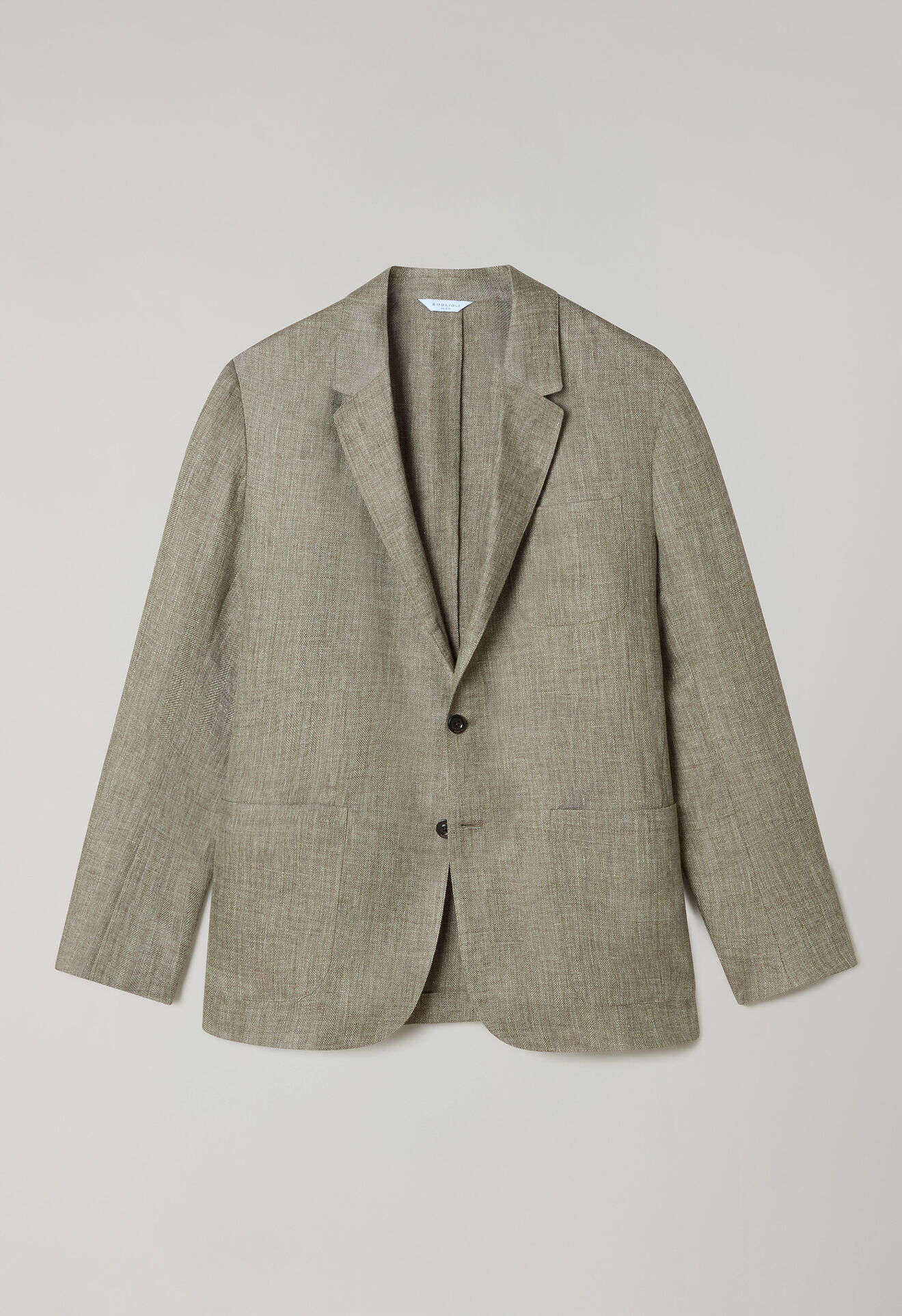 Boglioli Linen Herringbone Khaki Jacket Light Green 63601ESB600800109R0540