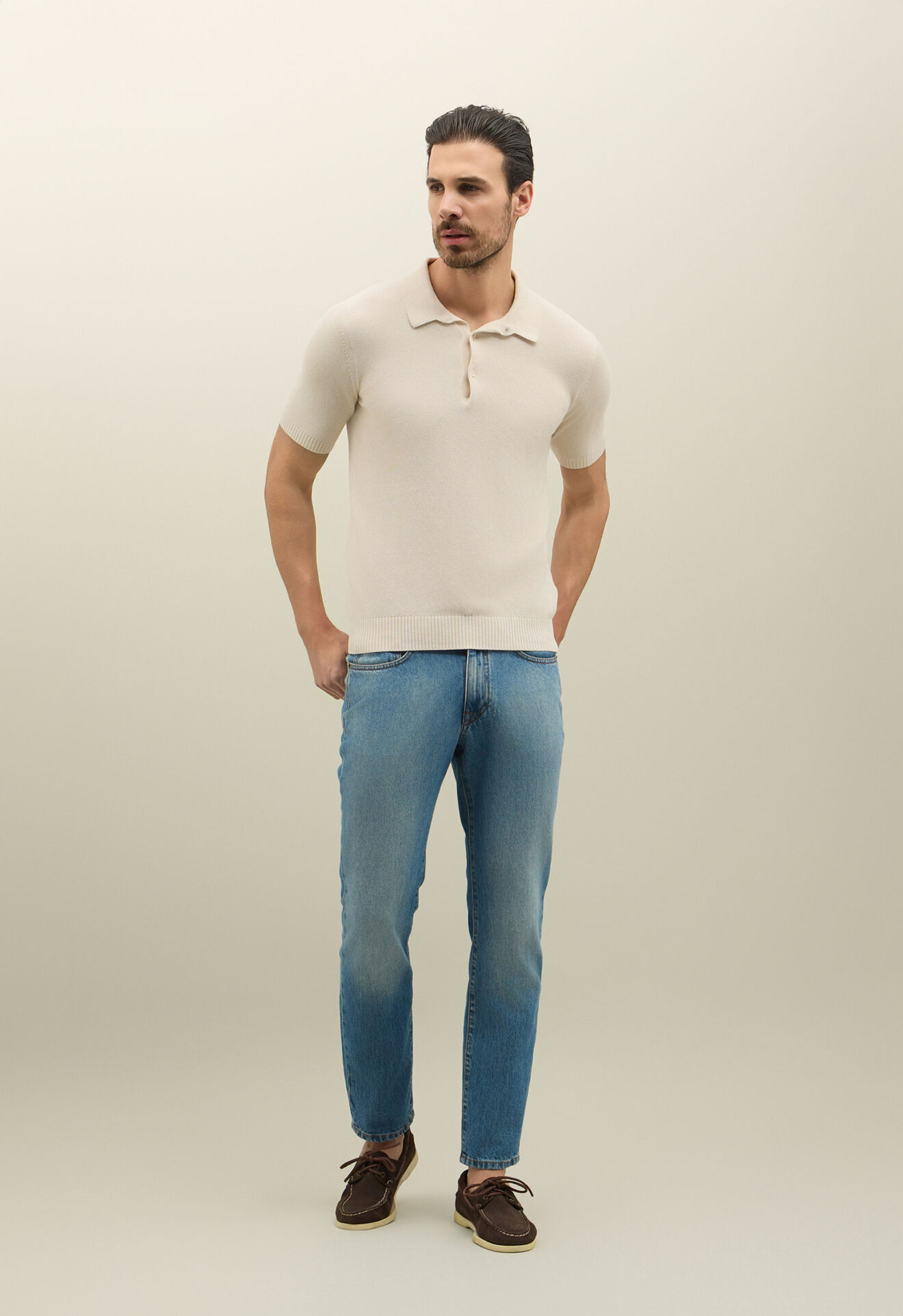 Boglioli Honeycomb Cotton short-sleeve Polo White 91554TSB4801001080215