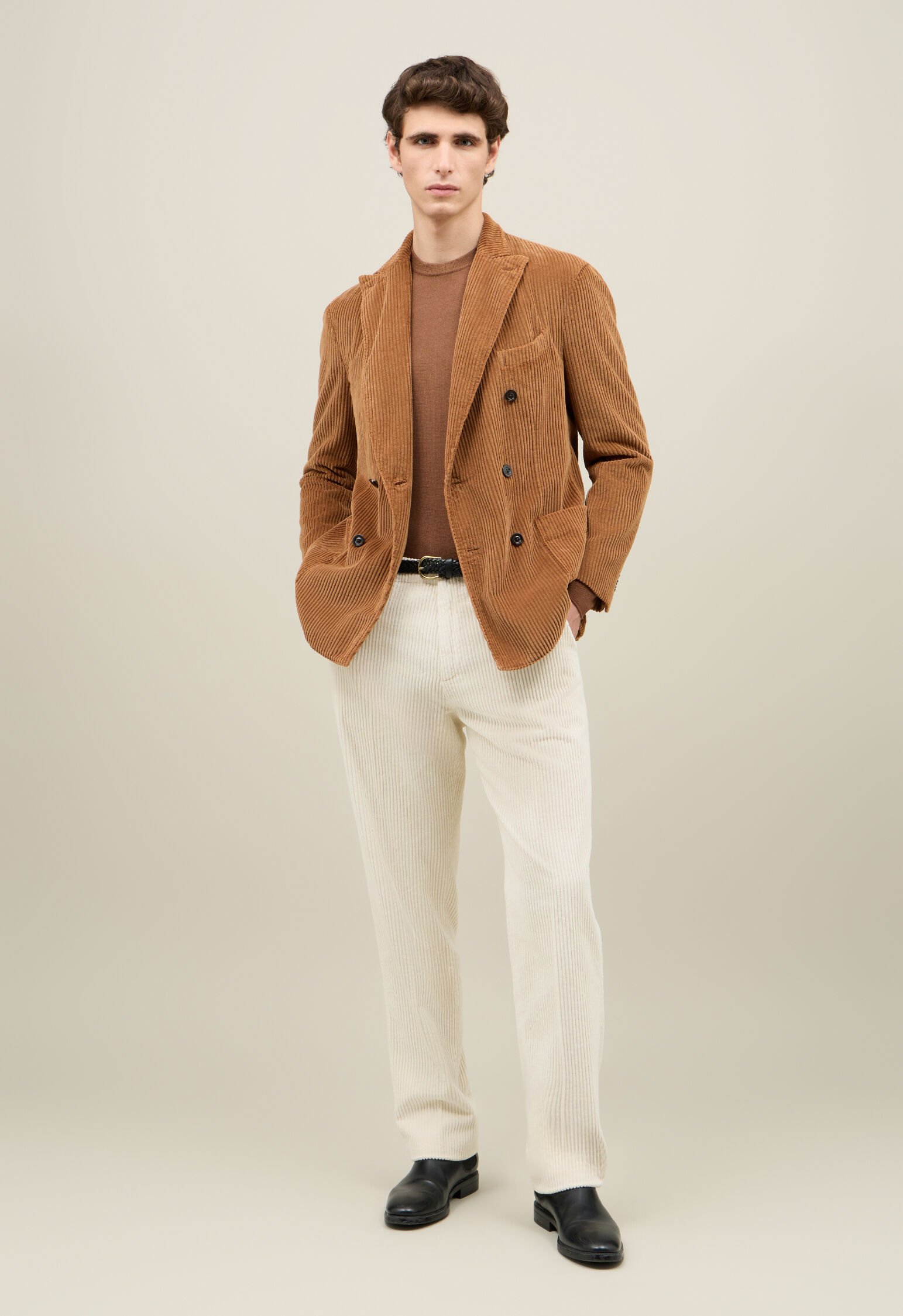 Wide Wale Corduroy double-breasted K-Jacket in Brown: Luxury
