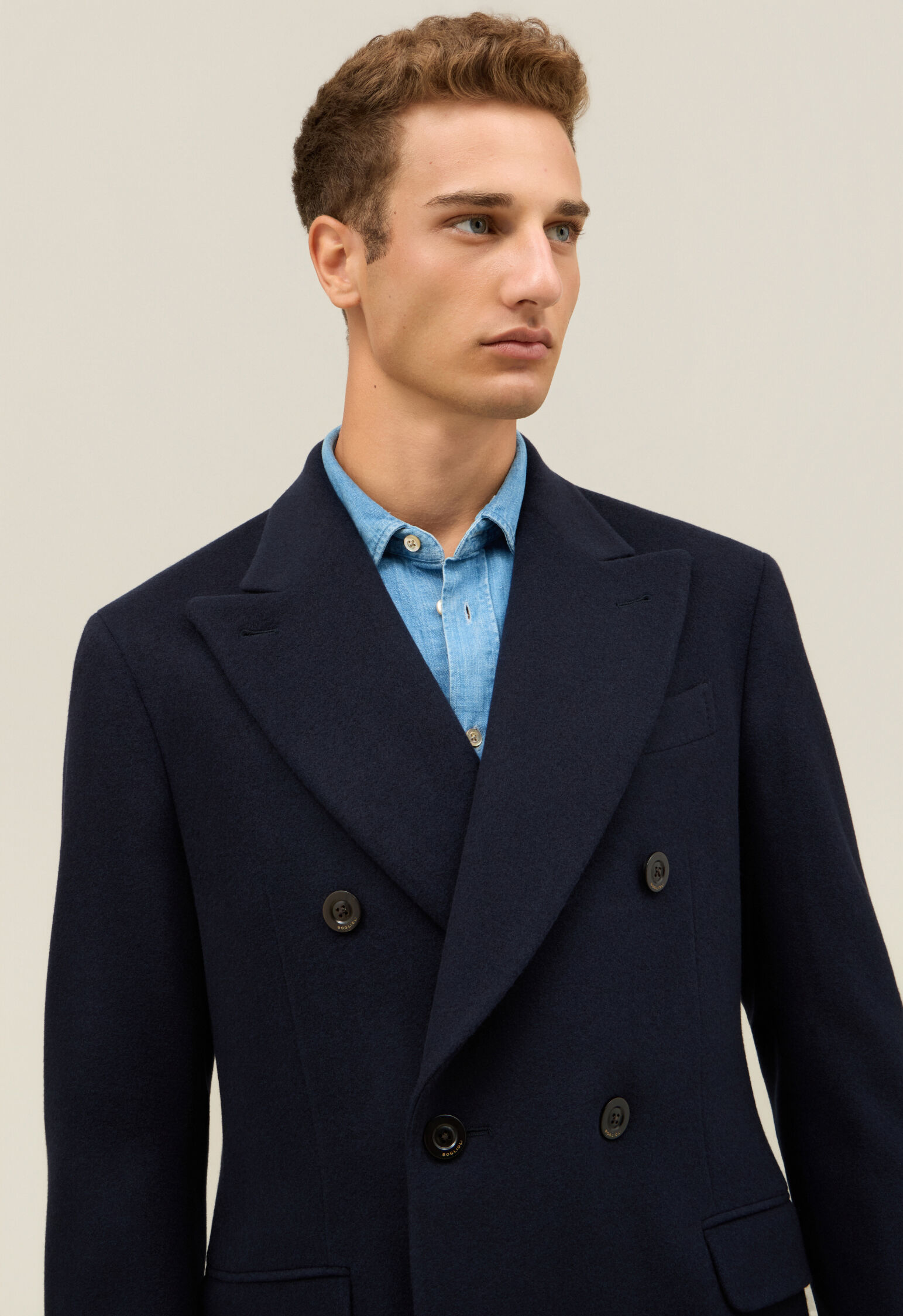 Cashmere B-Line Coat in Blue: Luxury Italian Coat for Men | Boglioli®