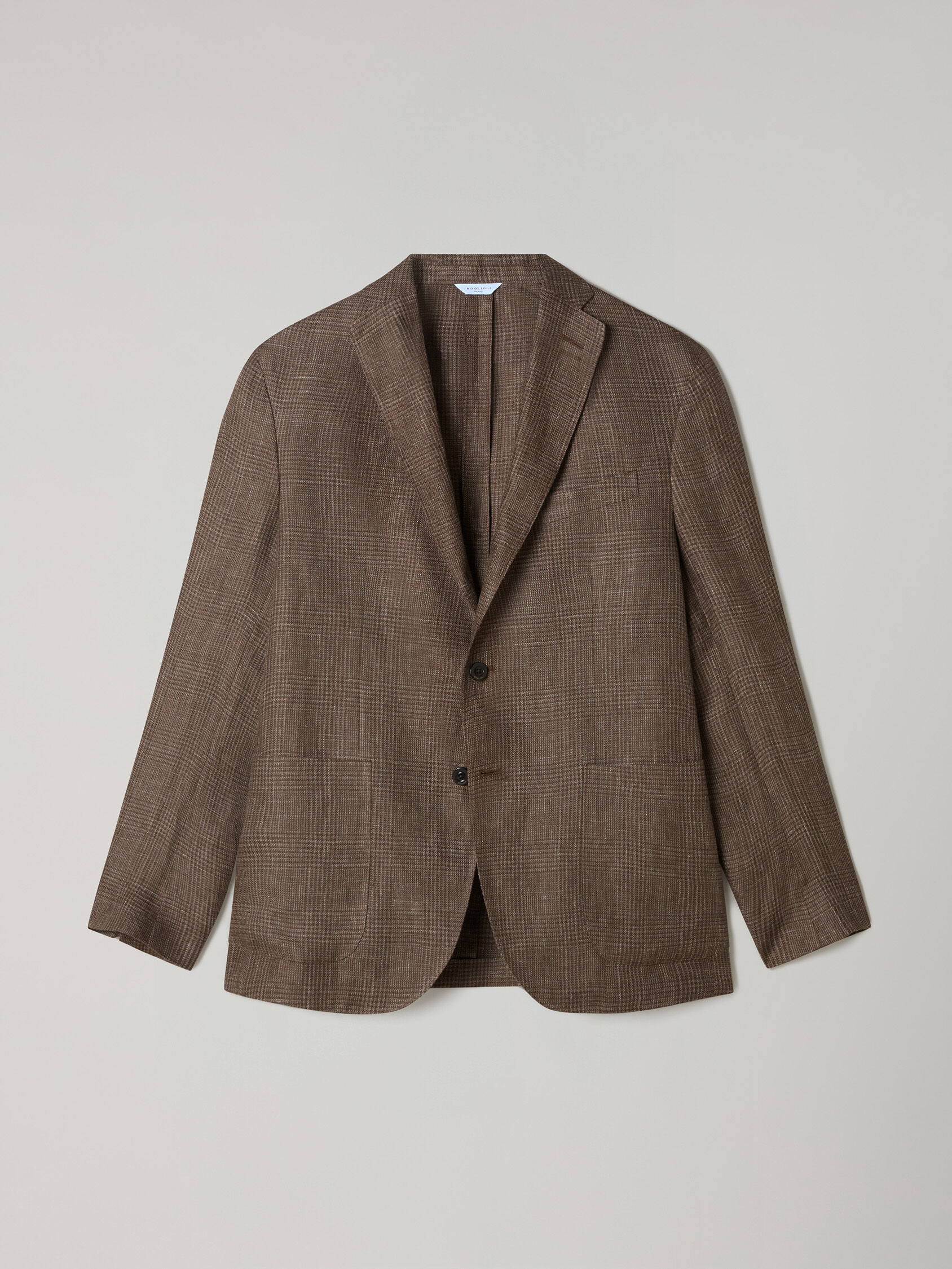 Linen Prince of Wales K-Jacket in Brown: Luxury Italian New