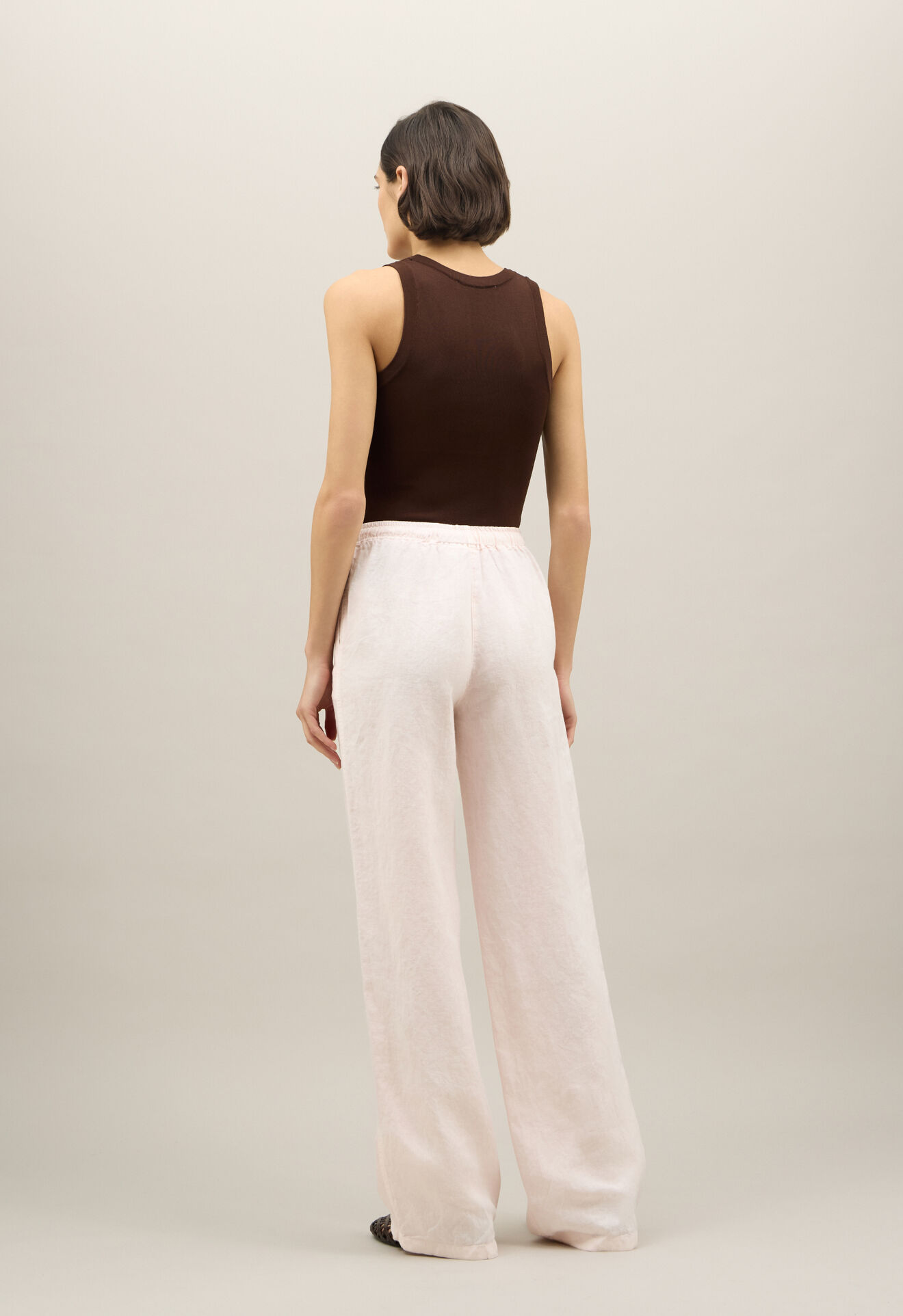 Boglioli Garment Dyed Linen jog wide Trousers Pastel Pink 88057QSA0426002150931