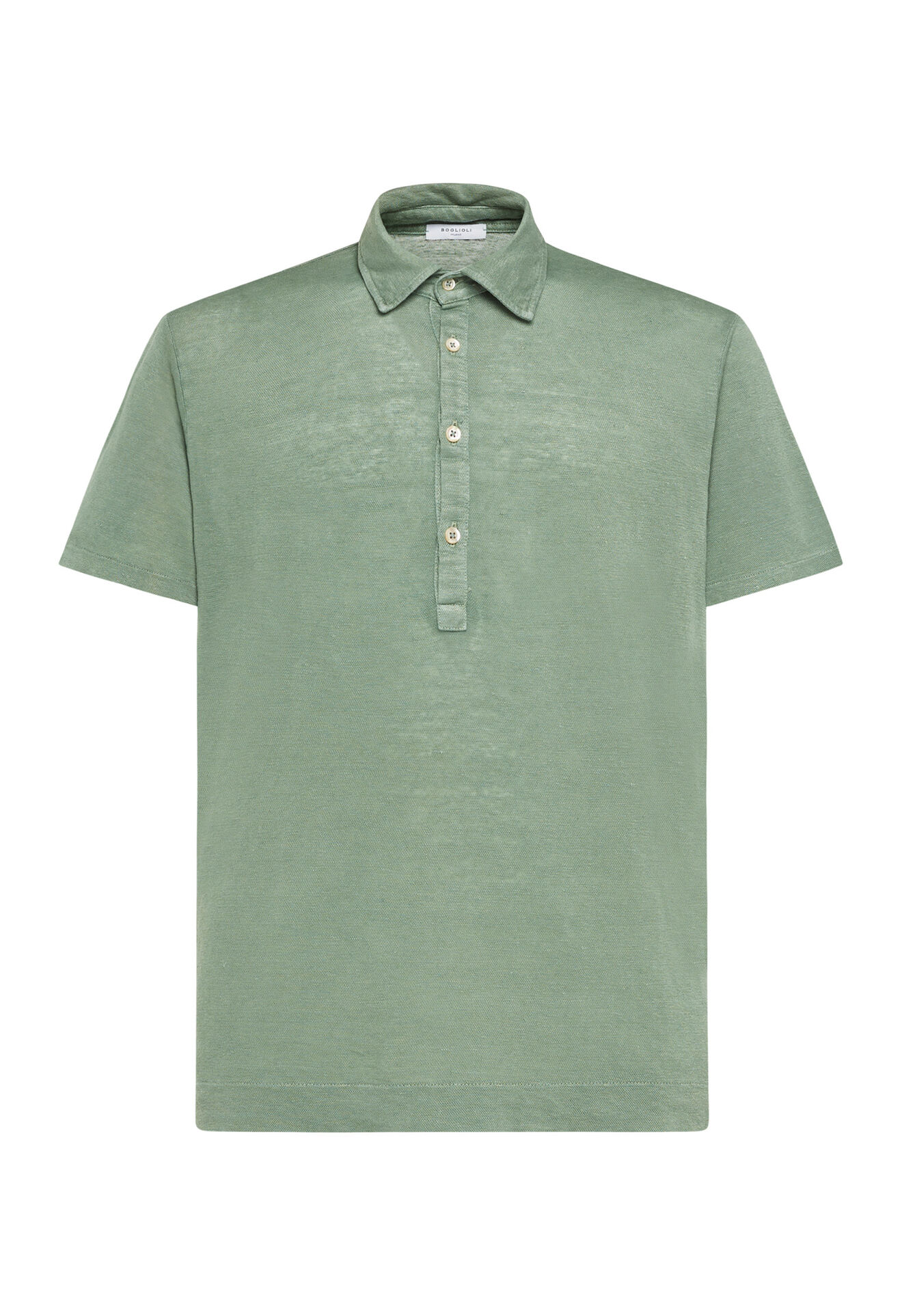 Boglioli Kurzärmeliges Poloshirt aus 100% Leinen in Grün Grün 91409BVC713001080555