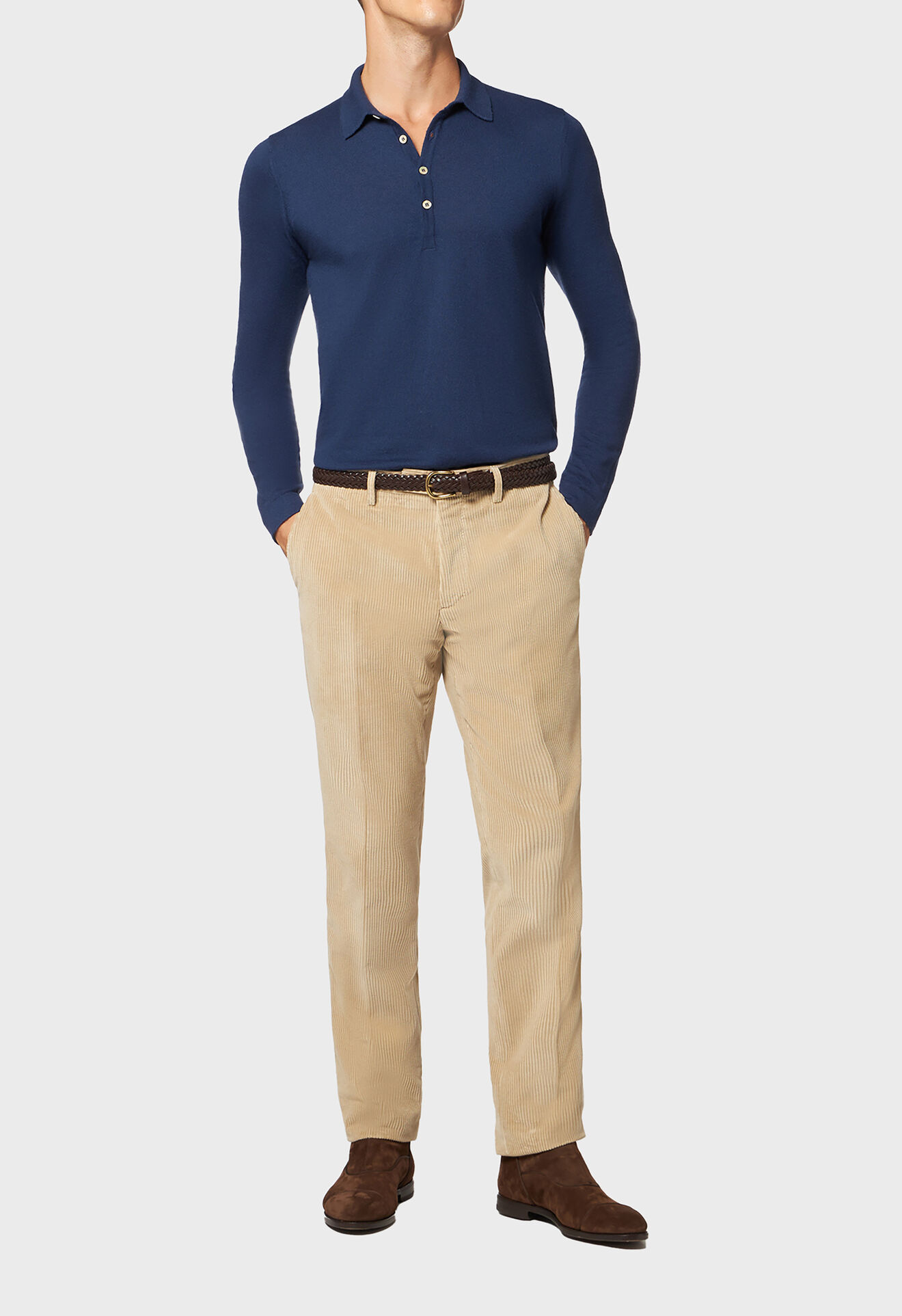 Boglioli Pure cashmere long sleeve polo Blue 91523FB2816001080780