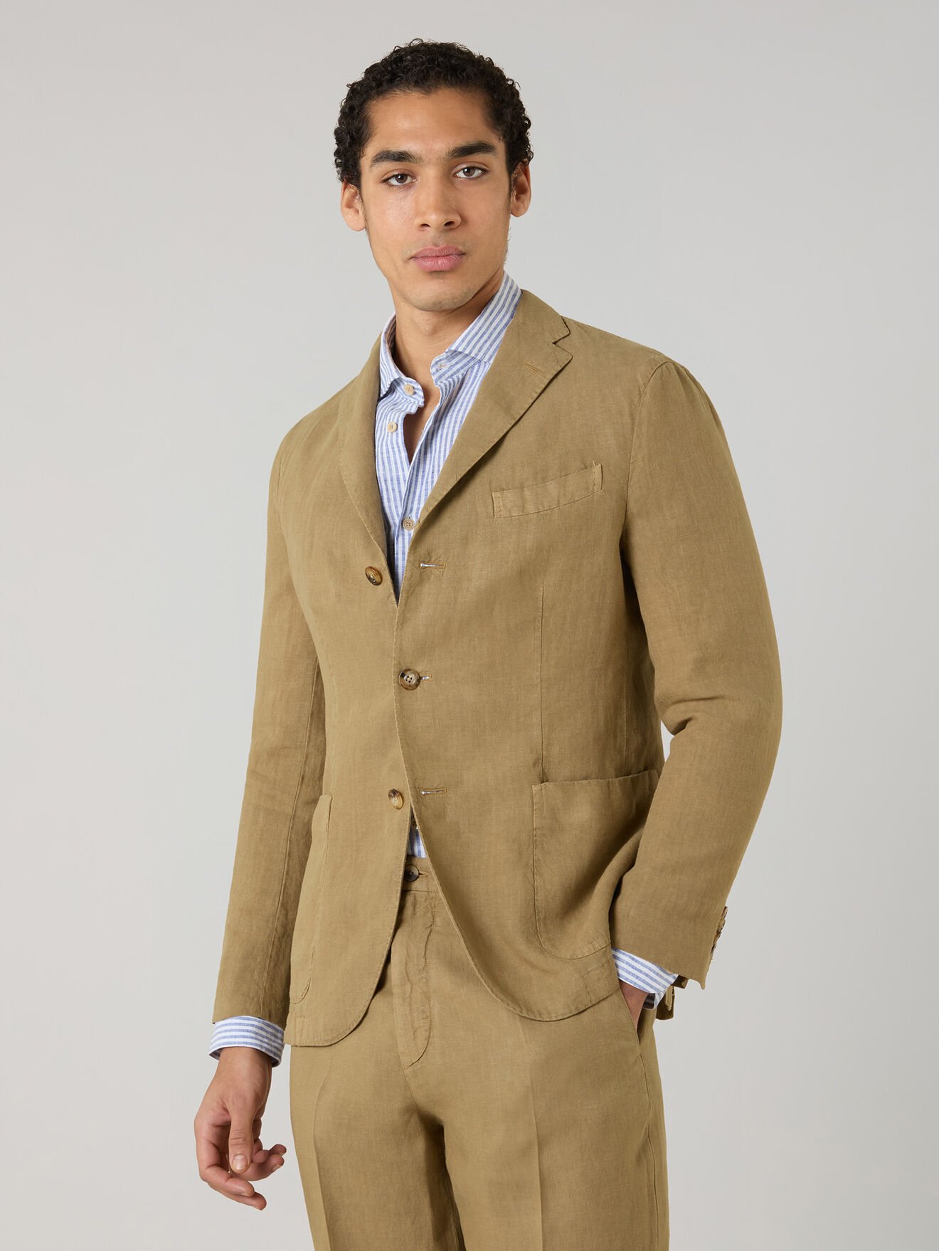 Boglioli Garment Dyed Linen K-Jacket Camel N2902QSA042600150R0316