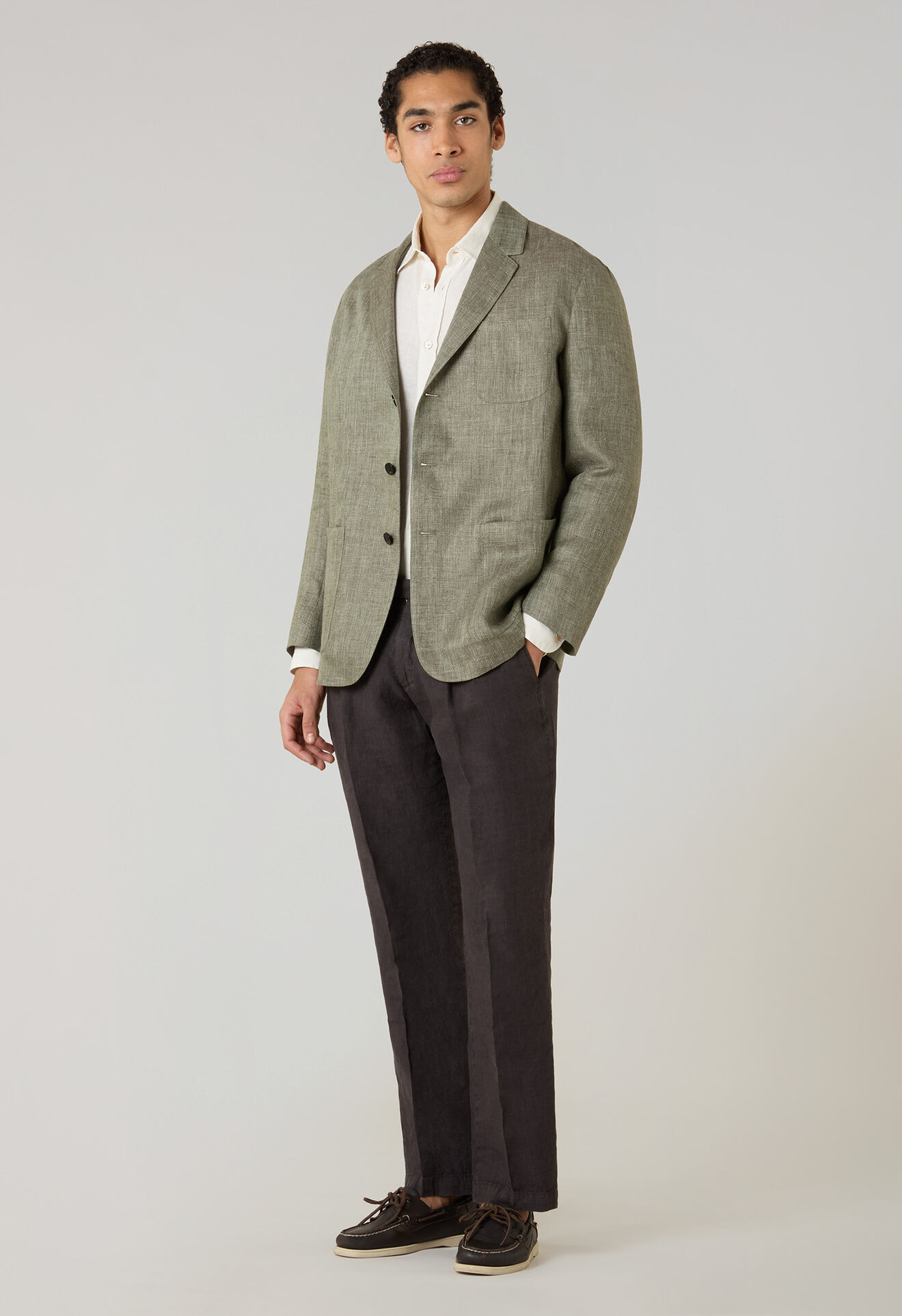 Boglioli Linen Herringbone Khaki Jacket Light Green 63601ESB600800109R0540