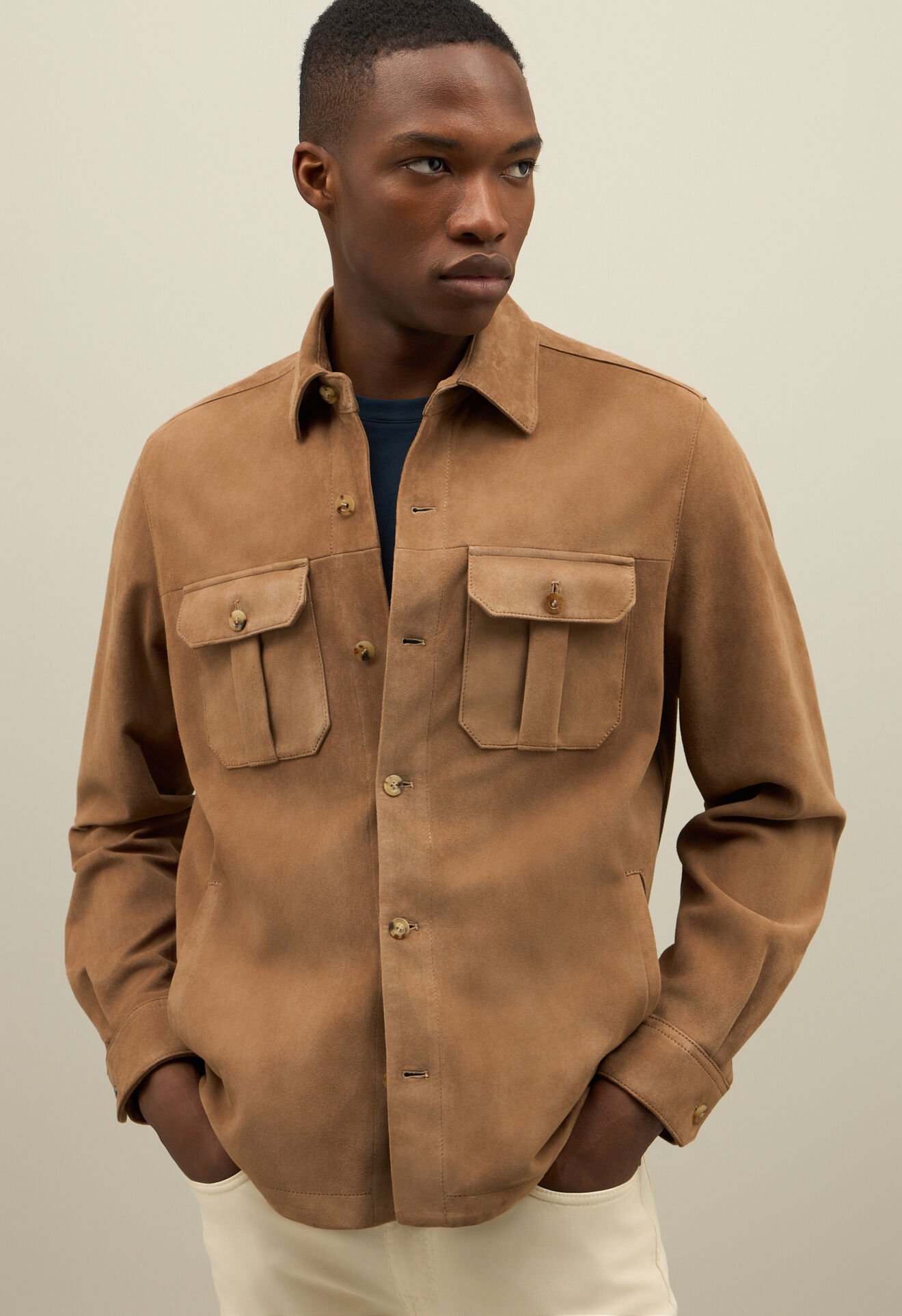 Boglioli Veloursleder-Overshirt Dunkel Beige OCP505SB5901001800250