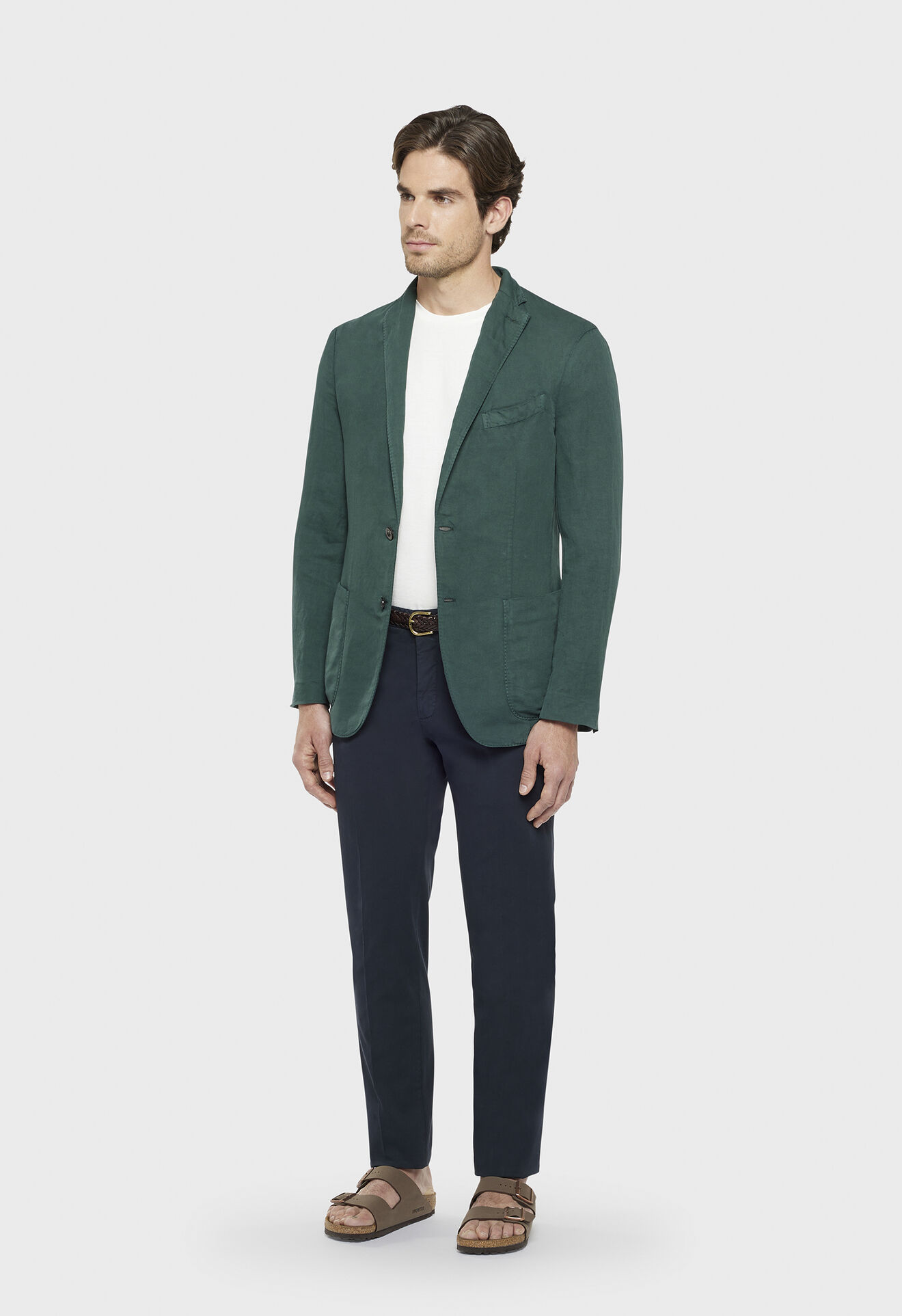 Boglioli K-Jacket Sakko aus Baumwoll-Leinen-Satin in Dunkelgrün Grün N1302QBVC44400150R0573