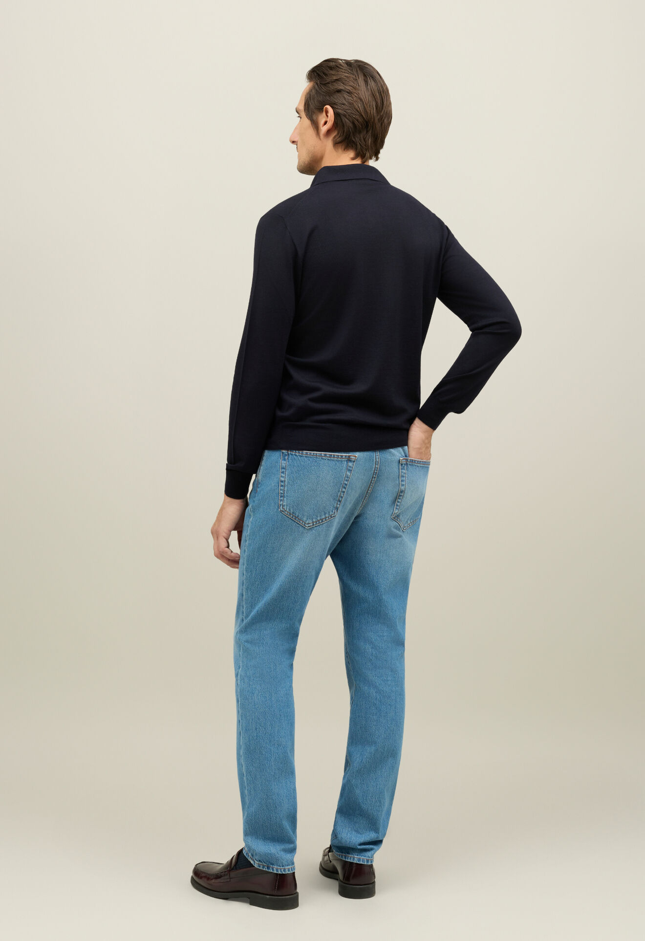 Boglioli Wool Long-Sleeve Polo Blue 91390FB5806001080790