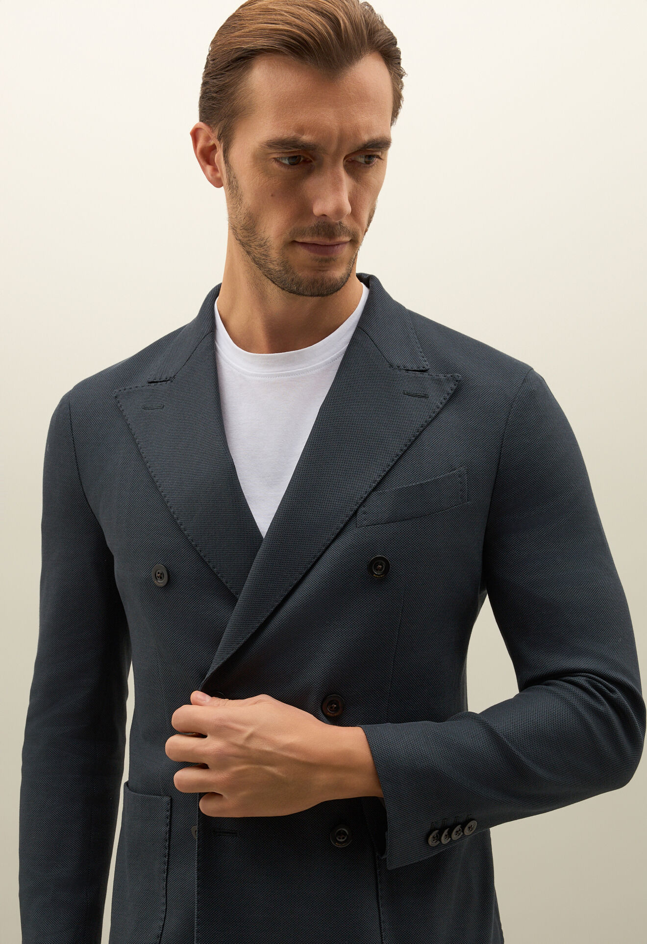 Boglioli Cotton Jersey double-breasted Dover Jacket Grey X4302ESB502400123R0860