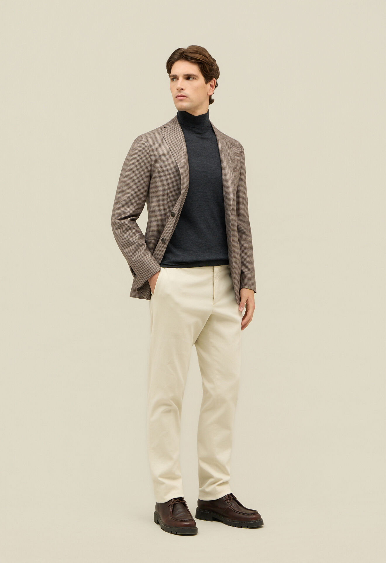 Boglioli Houndstooth Wool Silk blend K-Jacket Light brown N1302EFB502800150R0420