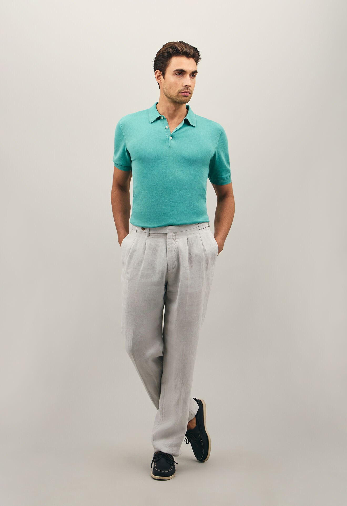 Boglioli Linen Chevron two pleats Trousers Limewhite 80917WSB4015001086R0810