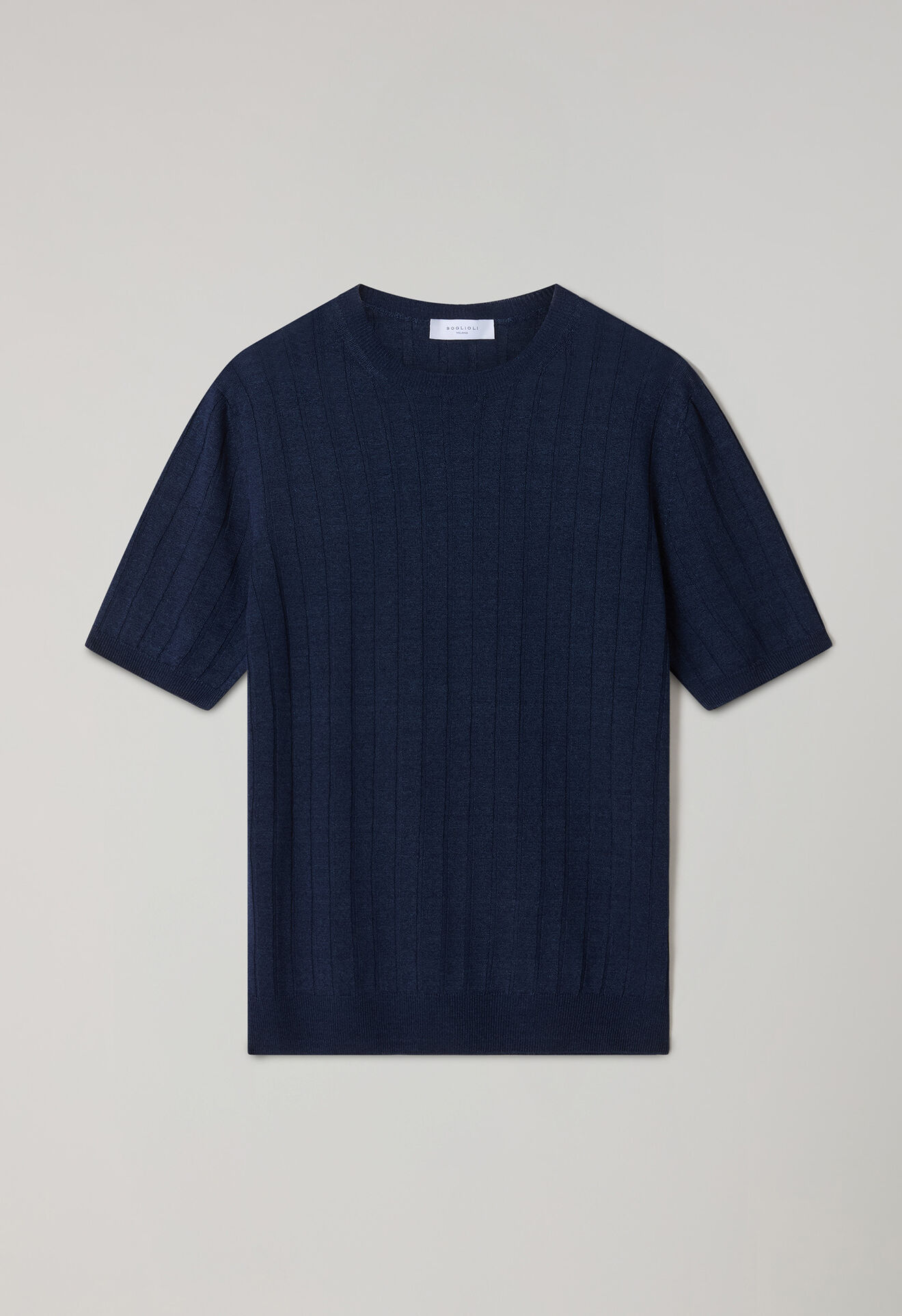 Boglioli Linen Cotton Flat Rib T-Shirt Blue 91555SB6804001080780