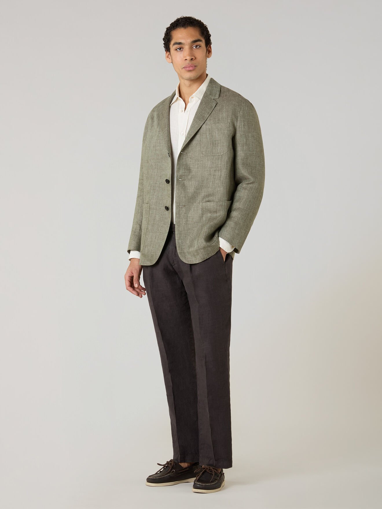 Boglioli Linen Herringbone Khaki Jacket Light Green 63601ESB600800109R0540