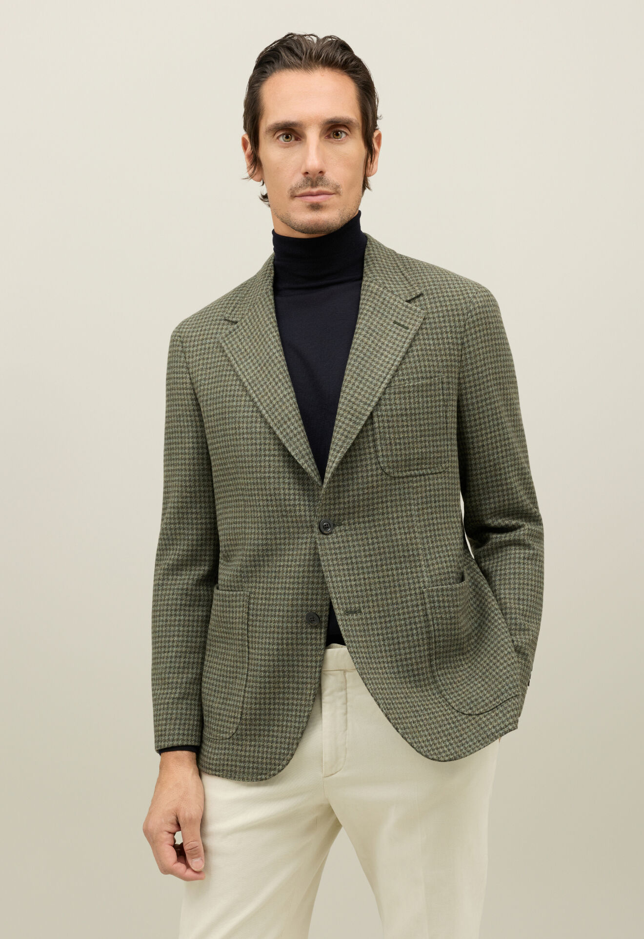 Boglioli Houndstooth Soft Wool blend Windsor Jacket Green G1402EFB500600109R0550