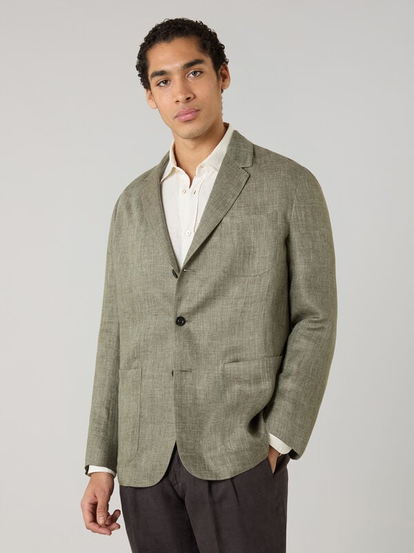 Boglioli Linen Herringbone Khaki Jacket Light Green 63601ESB600800109R0540