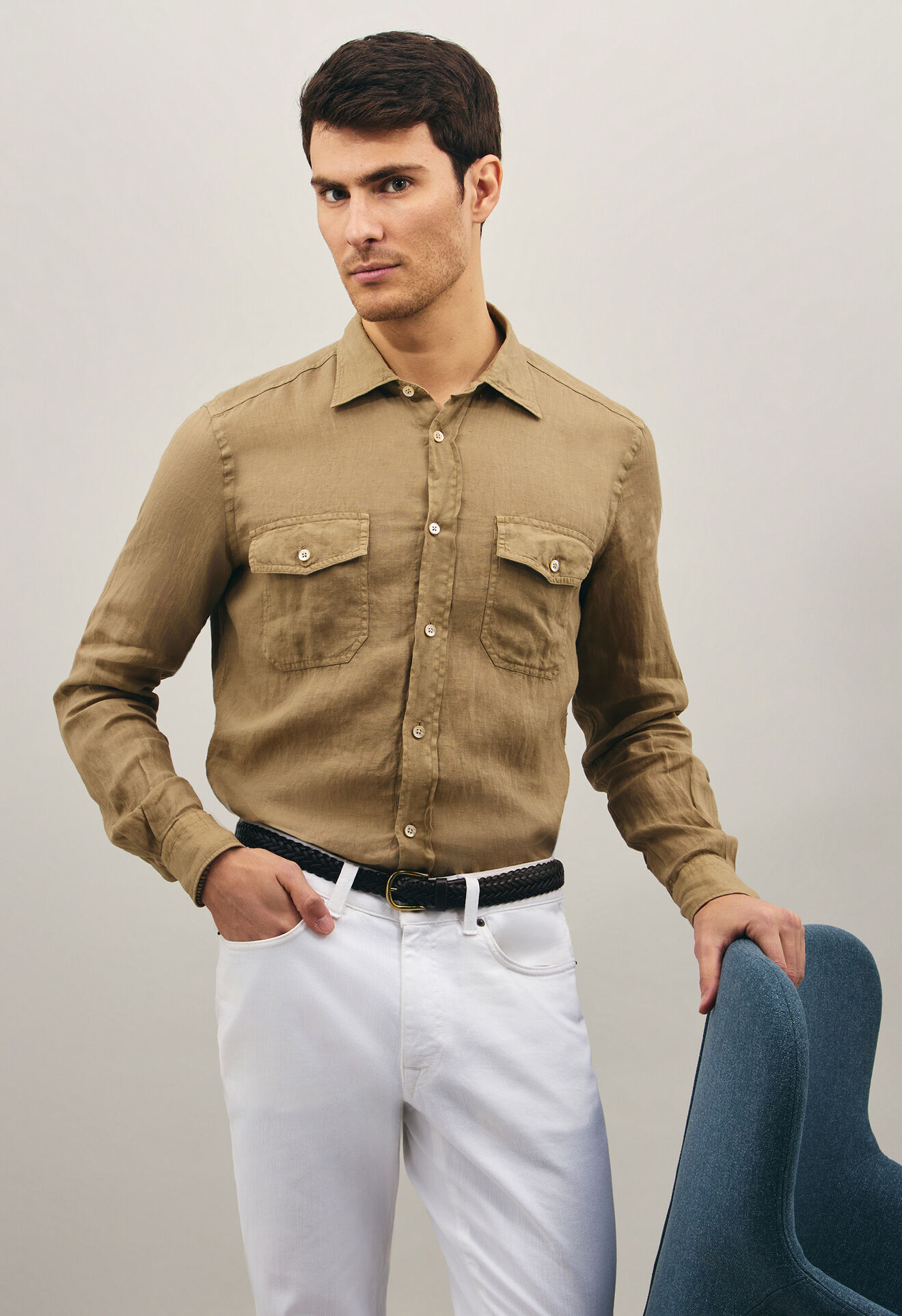 Boglioli Linen Western Shirt DarkBeige 589TSB3853001080331