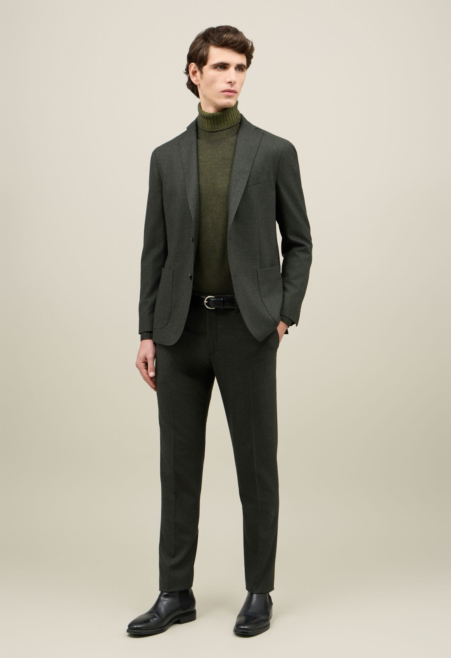 Light Flannel K-Suit in Green: Luxury Italian Suits for Men