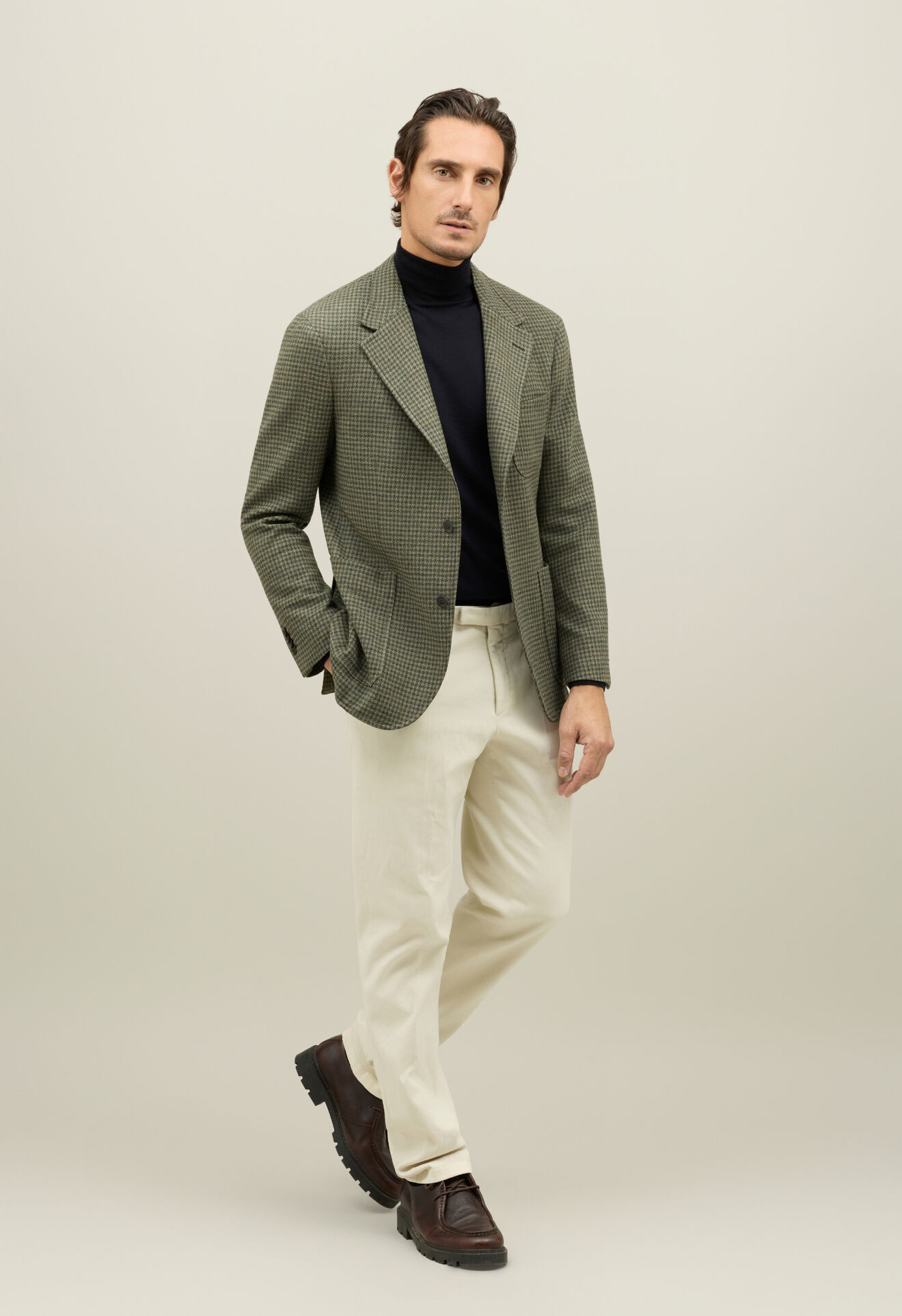 Boglioli Houndstooth Soft Wool blend Windsor Jacket Green G1402EFB500600109R0550