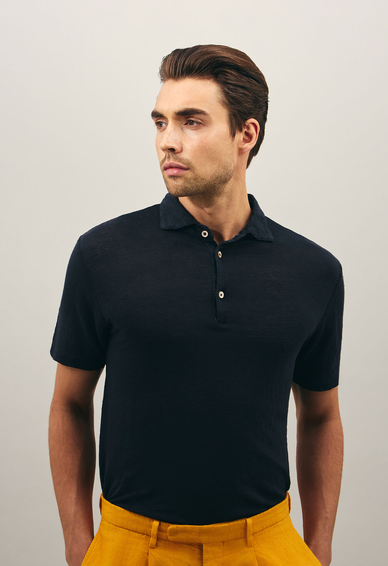 Linen short sleeve Polo in Blue Luxury Italian Knitwear for Men