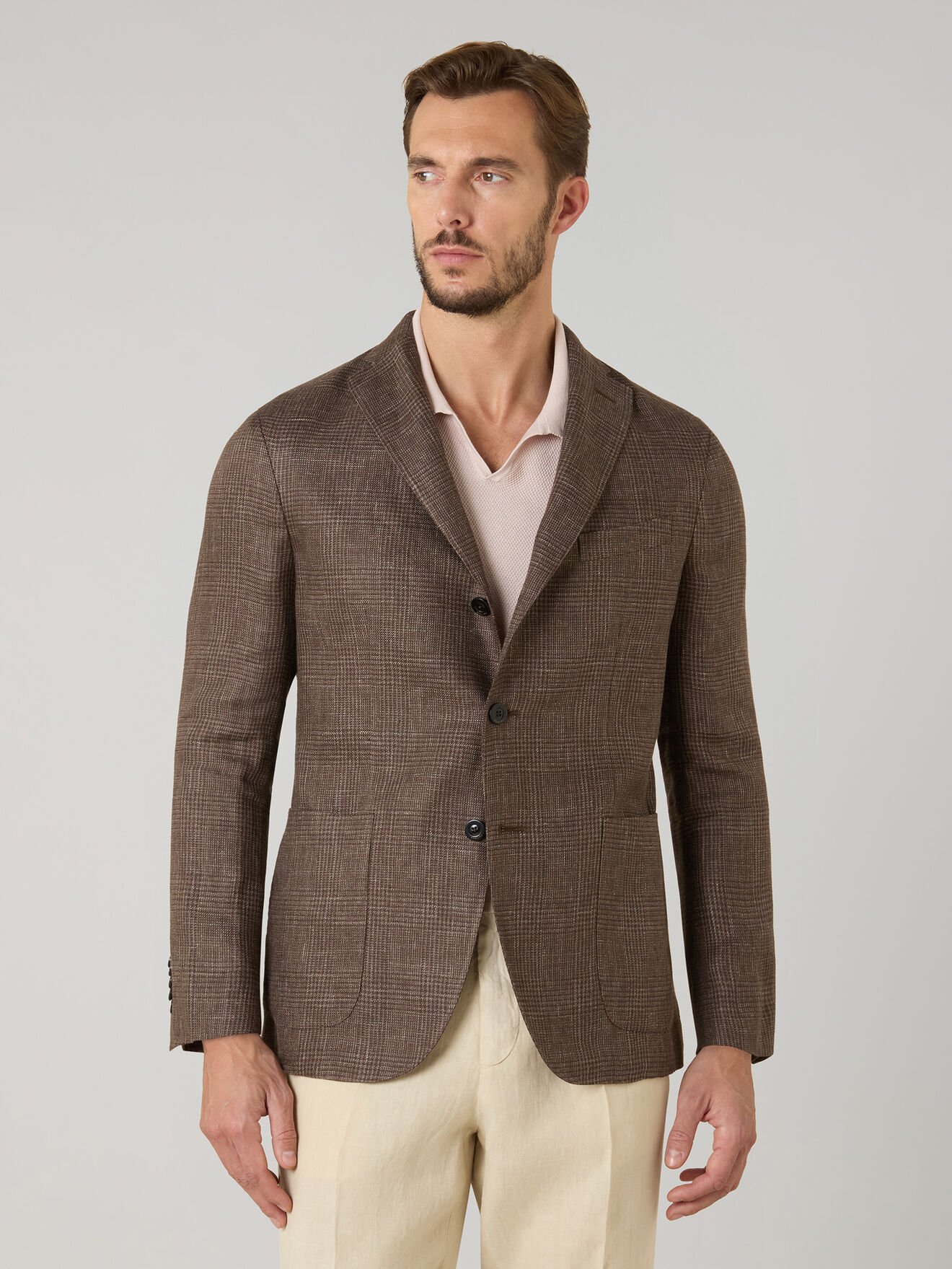 Boglioli Linen Prince of Wales K-Jacket Brown N2902ESB600900150R0460