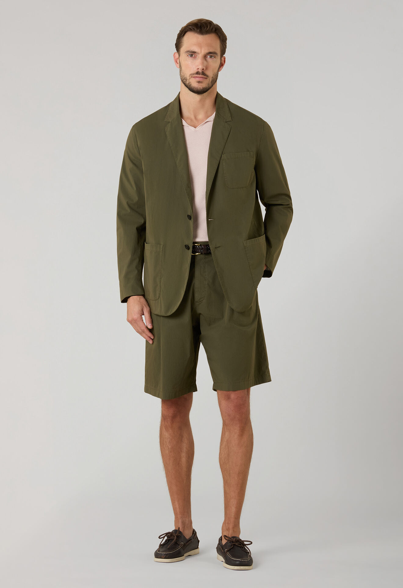 Boglioli Garment Dyed Popeline Papier Khaki Bermuda Suits Green 636I1QSB6418001096R0565