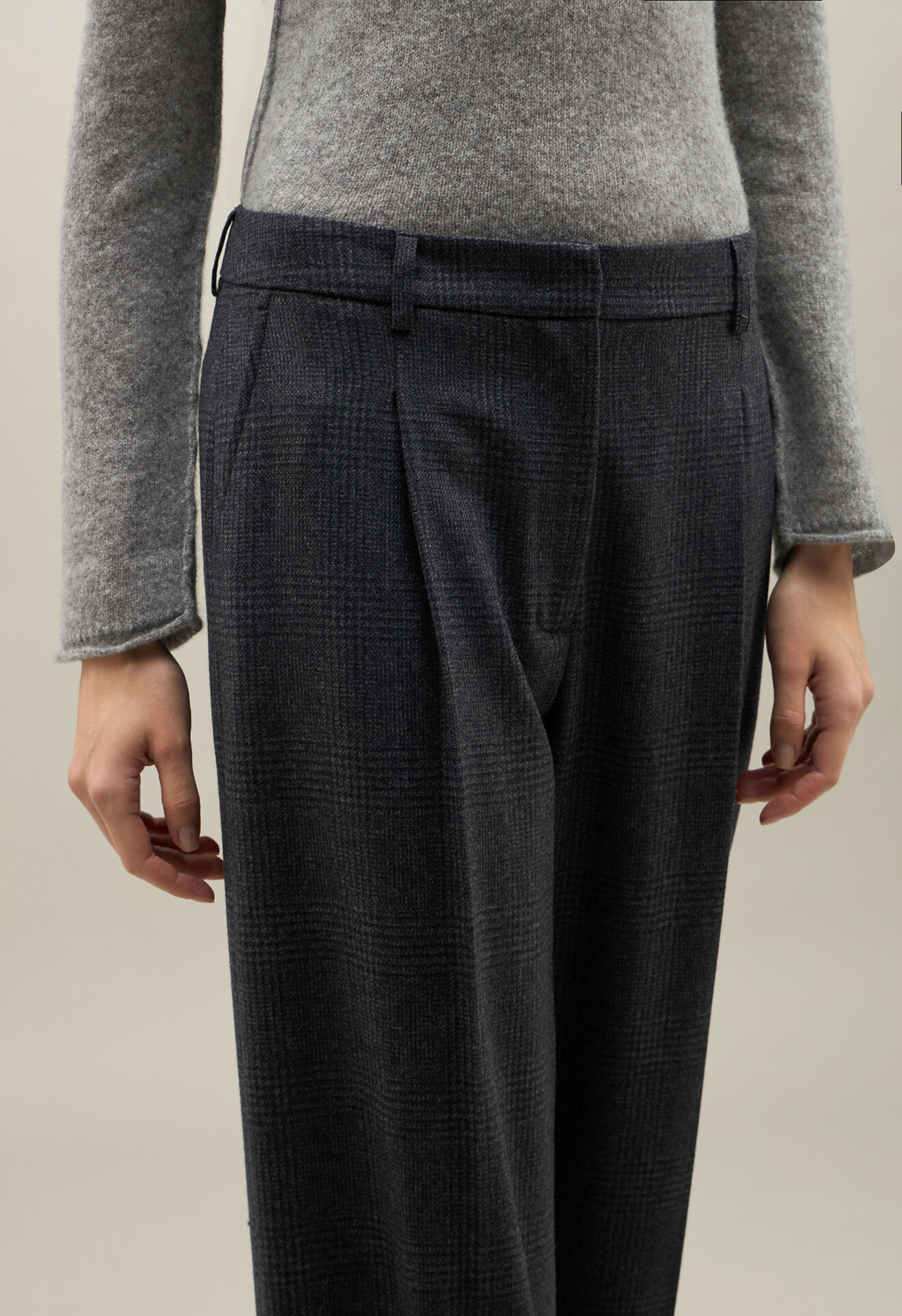 Boglioli Prince of Wales flannel wide-leg Trousers Grey 88055FB4723002150865