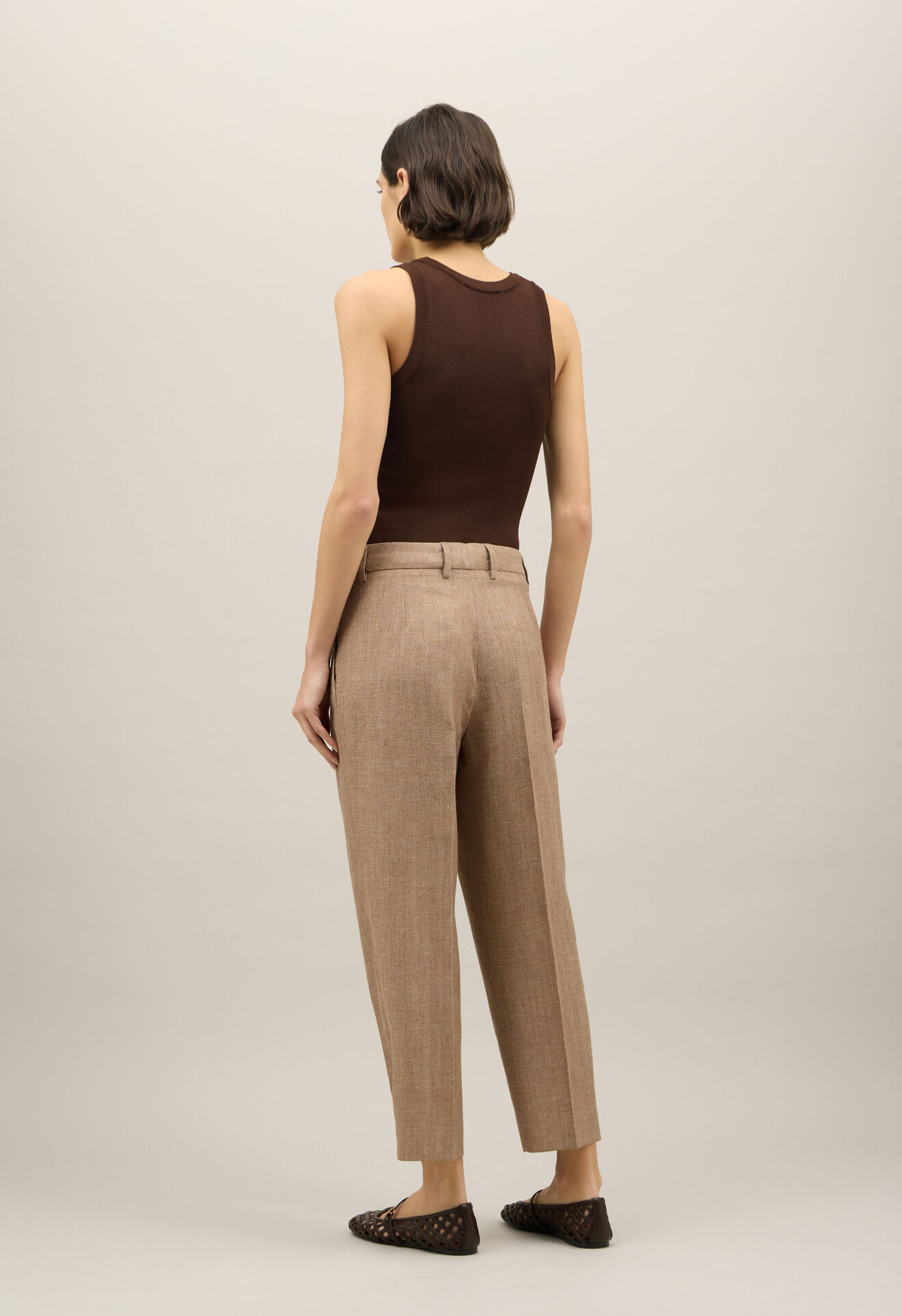 Boglioli Linen blend herringbone Cropped Trousers Brown 88056SB5935002150440